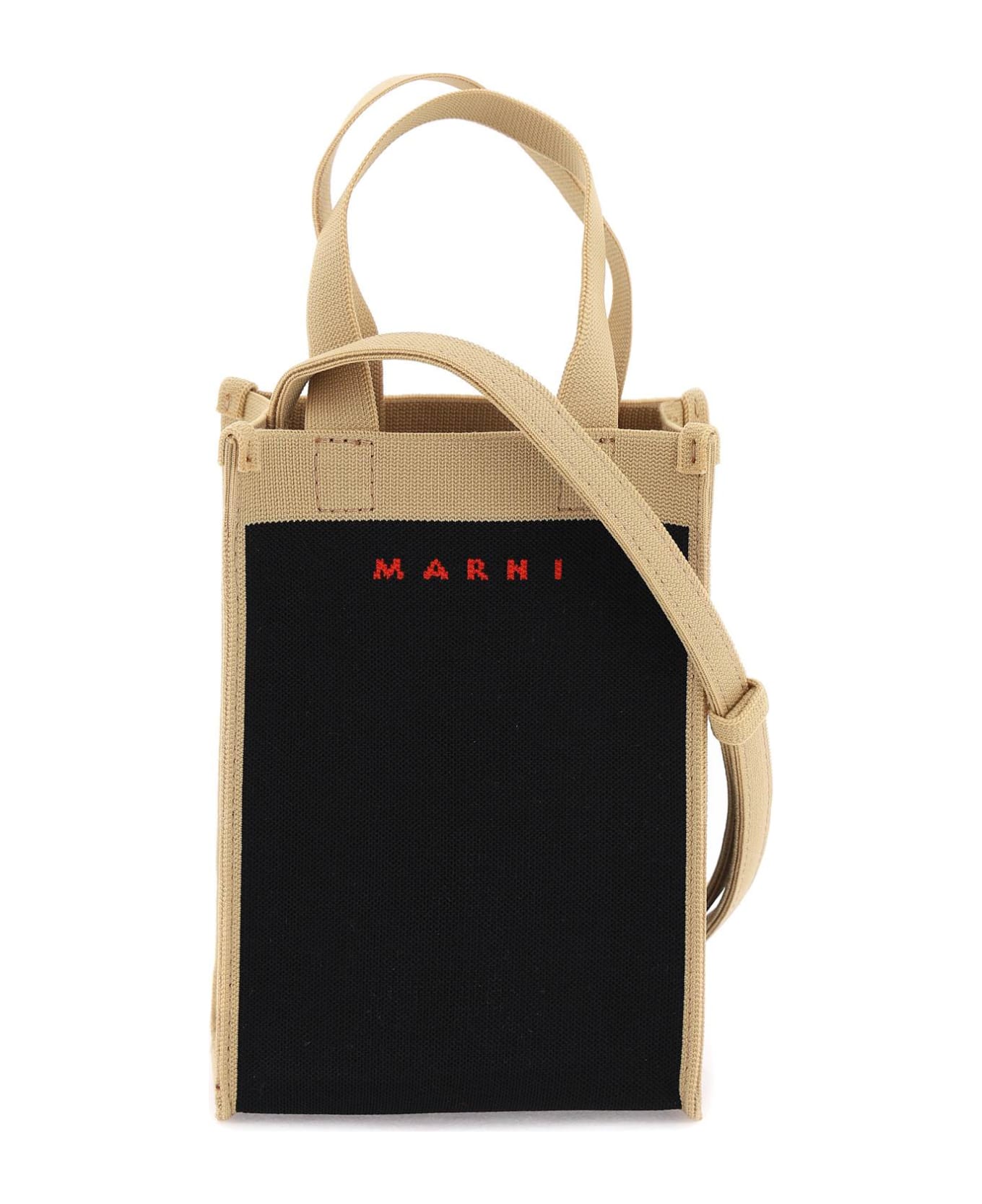 Marni Two-tone Jacquard Mini Crossbody Bag - BLACKSILKWHITERED ショルダーバッグ