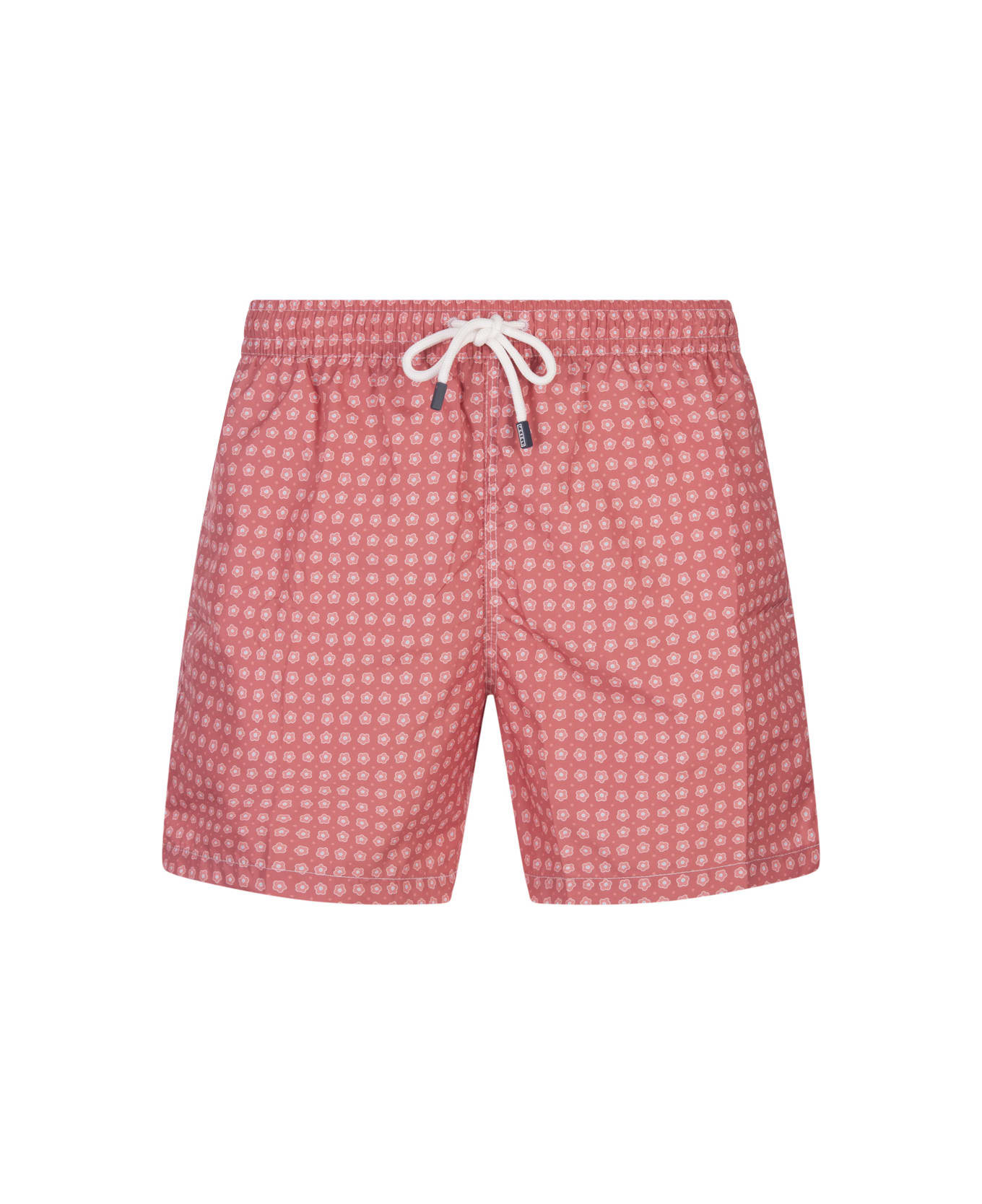 Fedeli Dark Red Swim Shorts With Micro Flower Pattern - Red