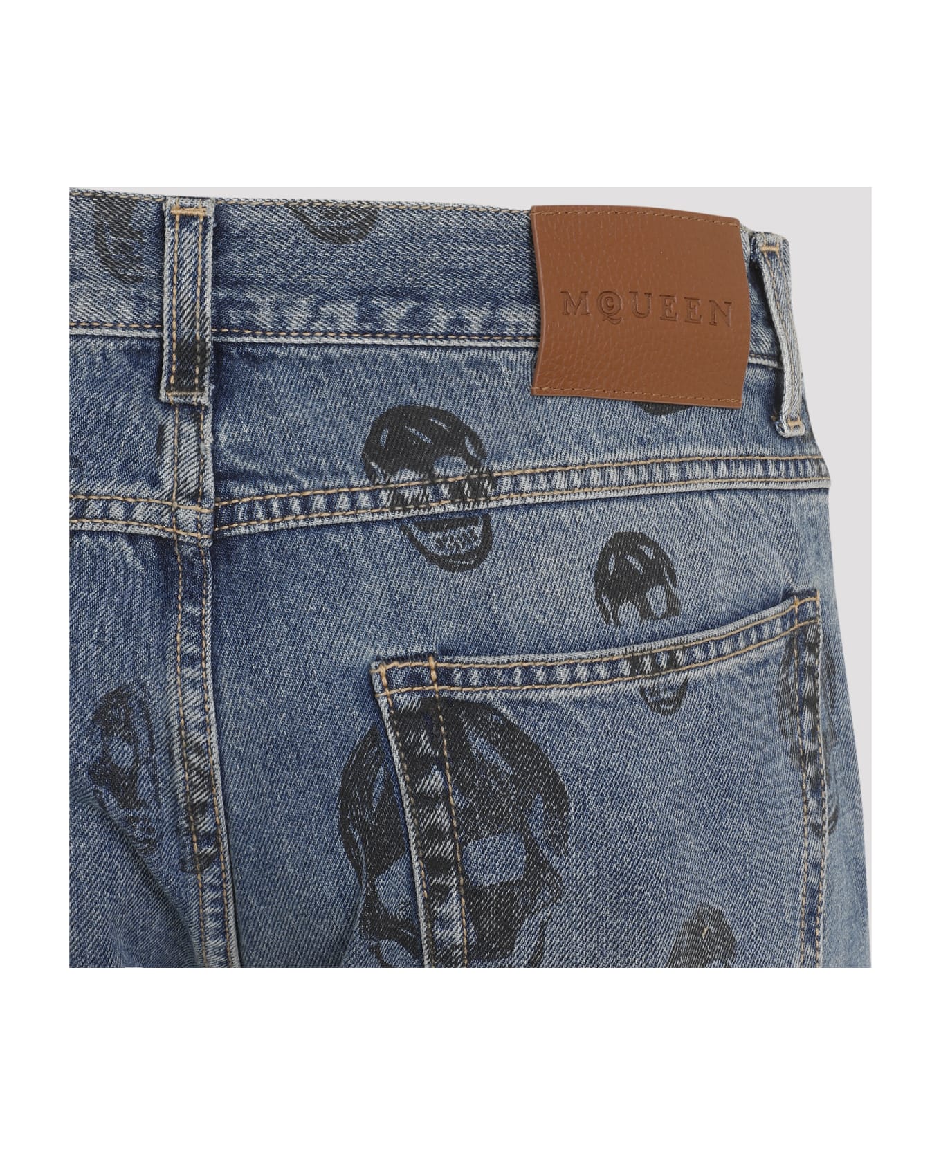 Alexander McQueen Skull Print Jeans - Blue Washed Black