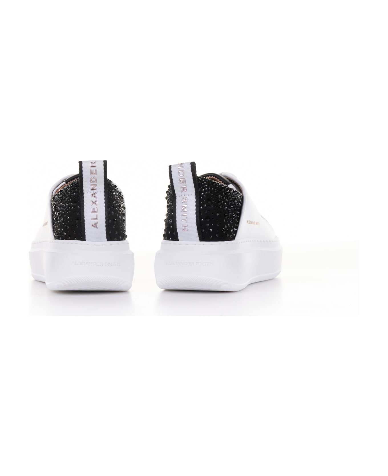Alexander Smith London Wembley Sneaker In Leather And Rhinestones - WHITE BLACK
