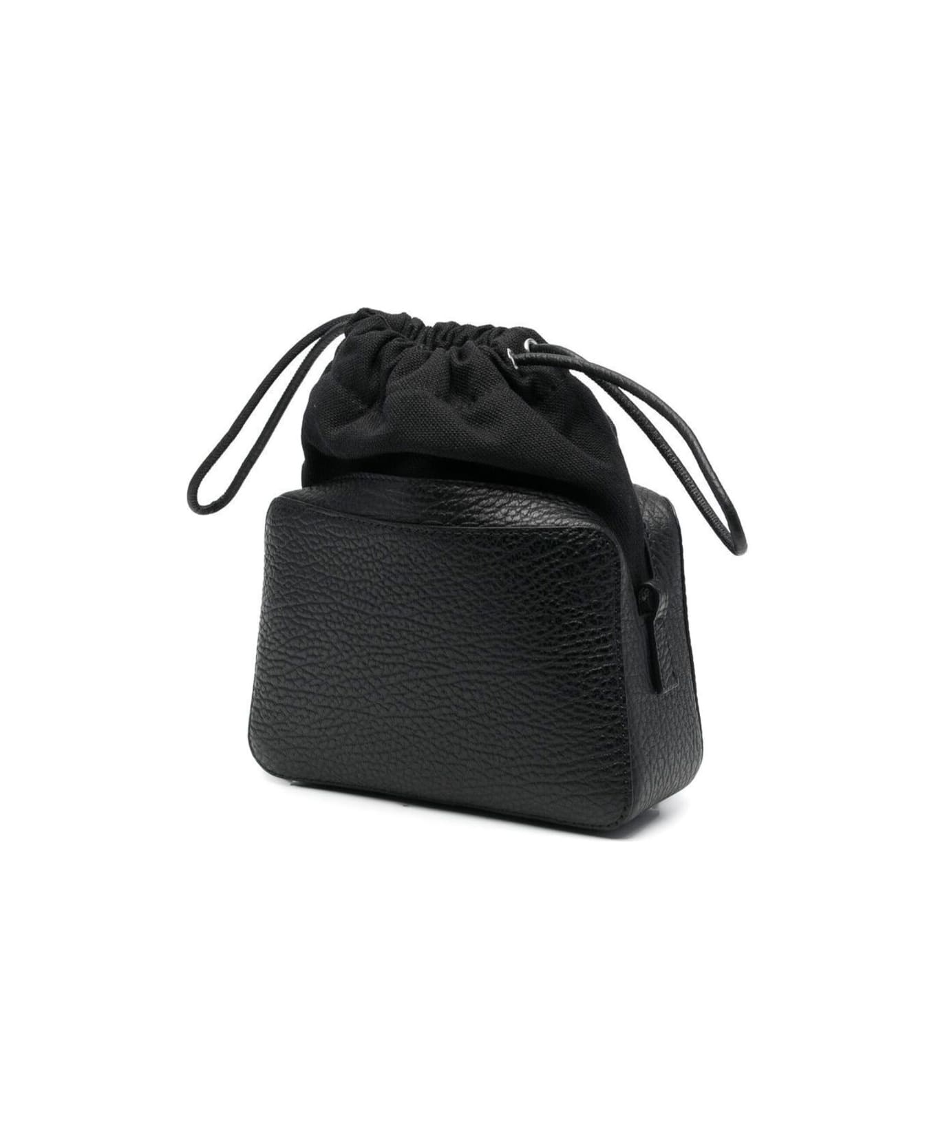 Maison Margiela '5ac' Small Black Camera Bag With Shoulder Strap And Logo Patch In Grained Leather Woman - Black