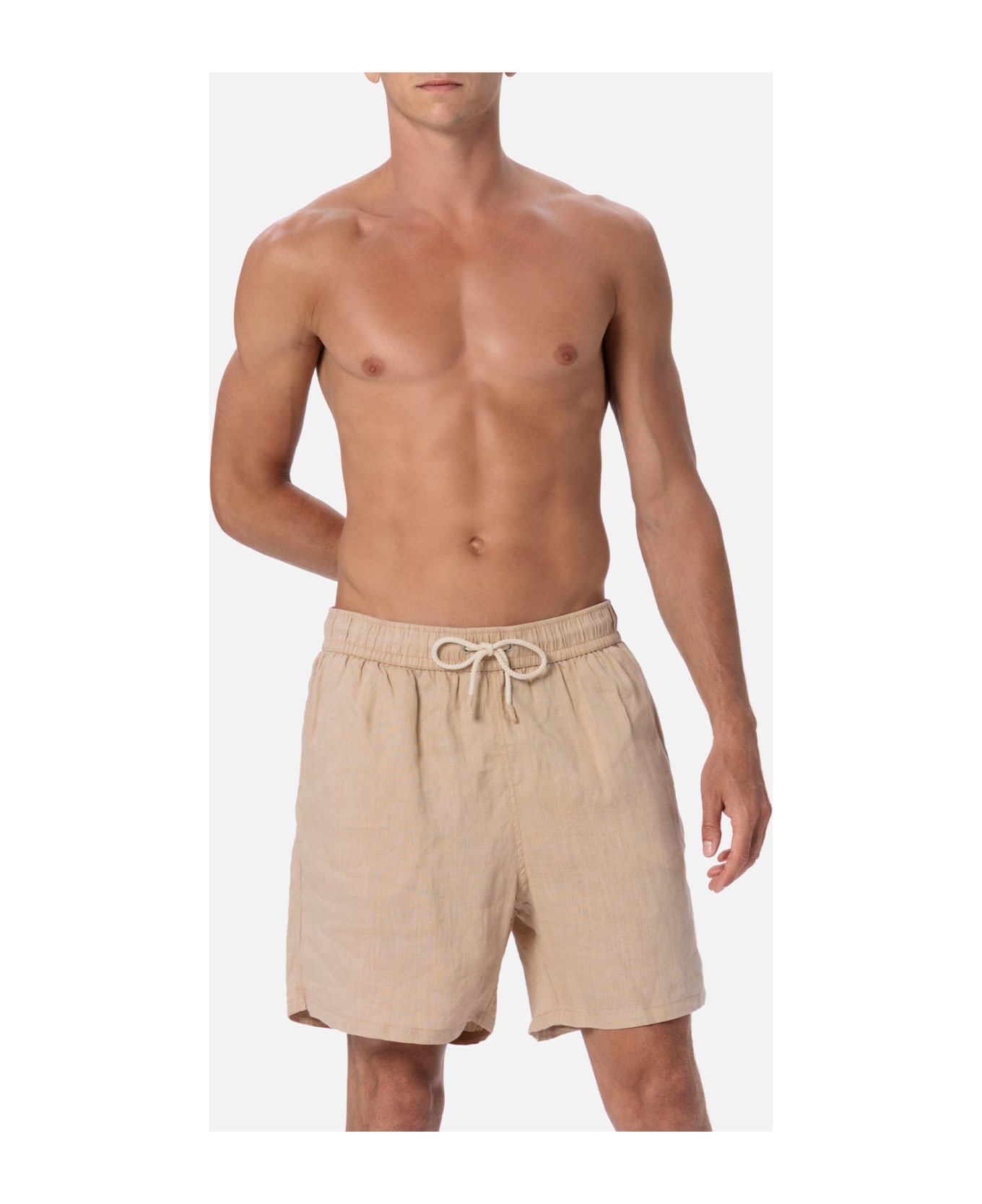 MC2 Saint Barth Man Mid-length Beige Linen Swim-shorts Gustavia - WHITE