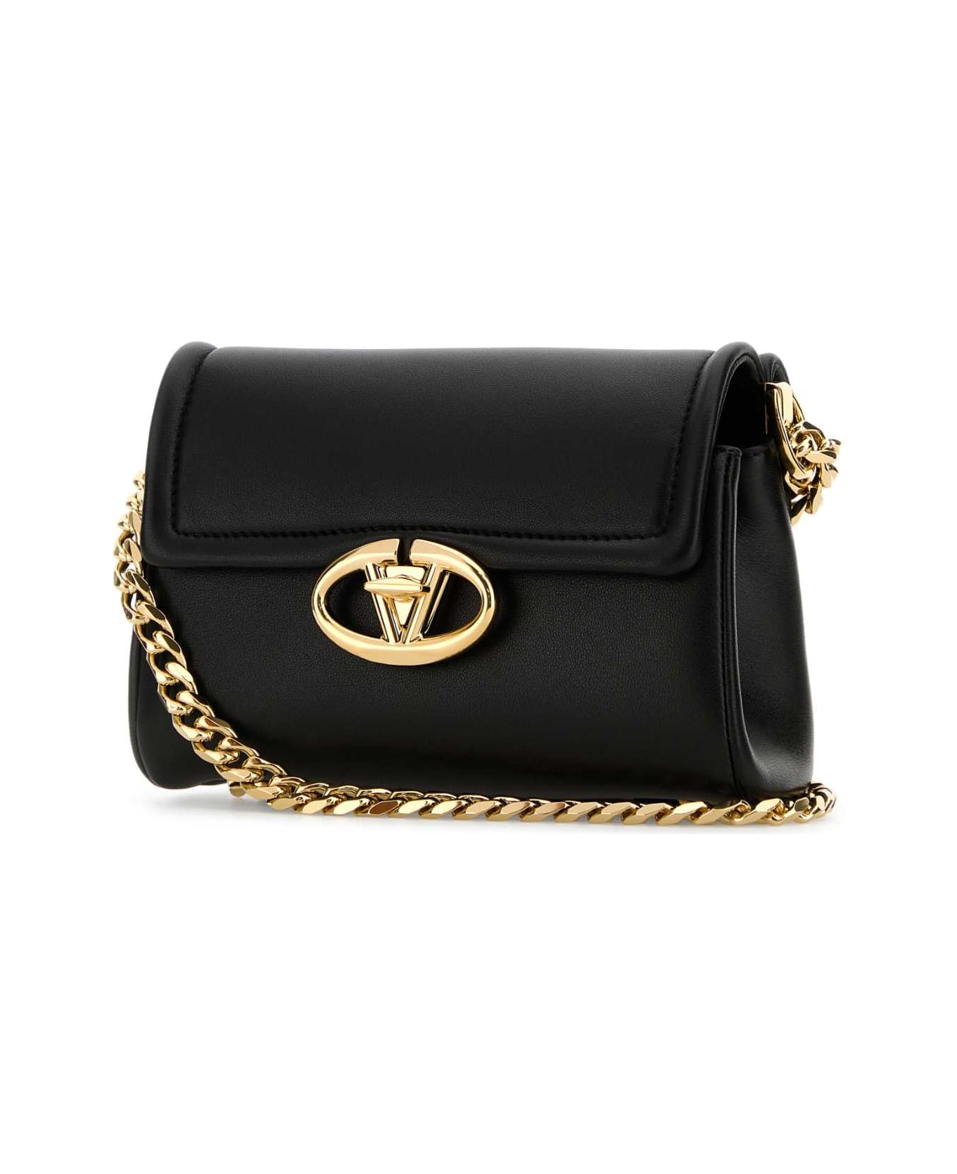 Valentino Garavani Black Leather Vlogo Shoulder Bag - NERO