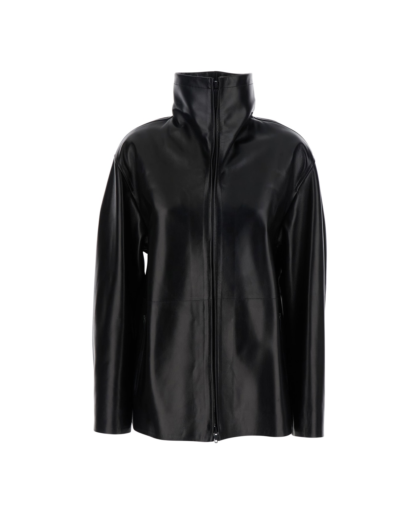 Phoebe Philo Black Jacket With High Neck And Front Zip Closure In Leather Woman - Black ブレザー