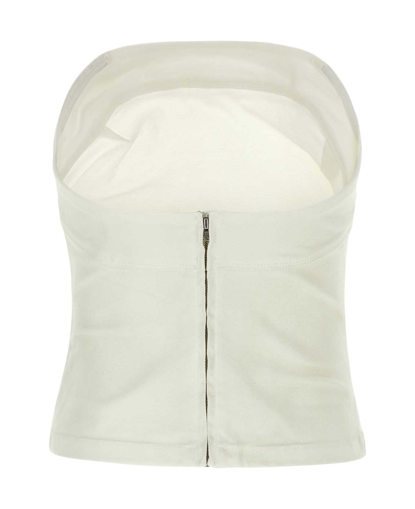 Entire Studios White Stretch Denim Tube Top - Beige