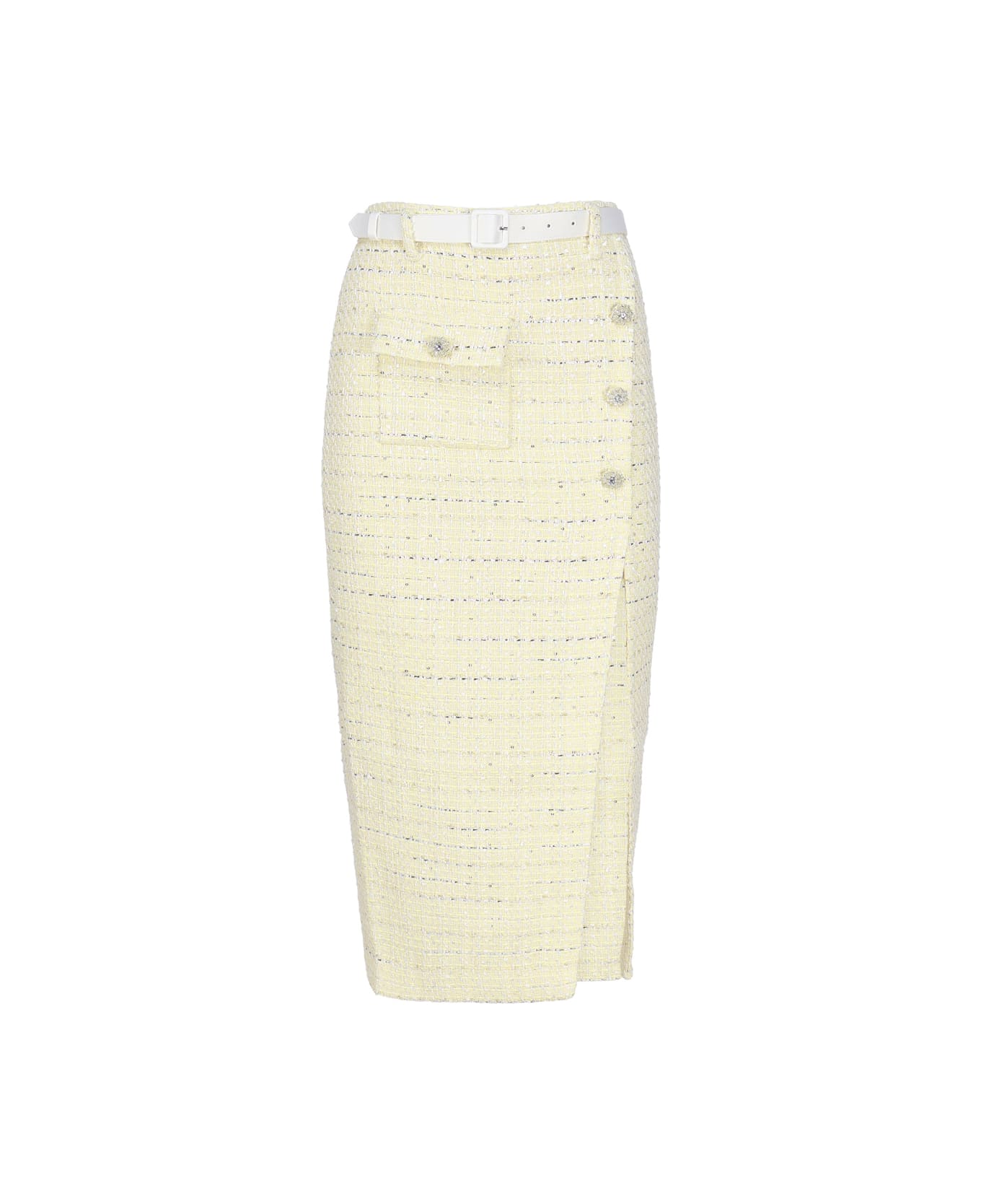 self-portrait Midi Skirt In Bouclé - Yellow