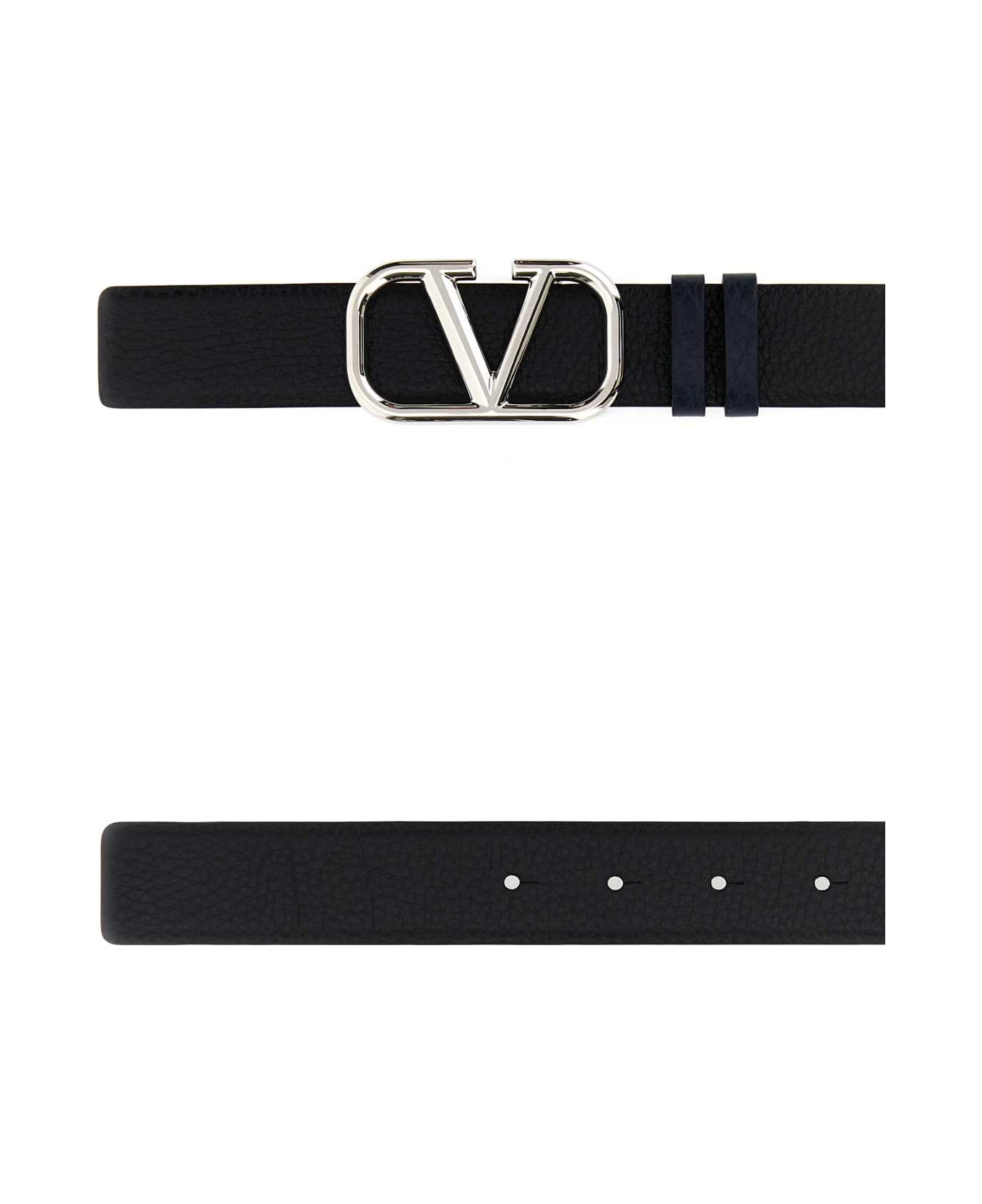 Valentino Garavani Black Leather Vlogo Belt - NERMAR