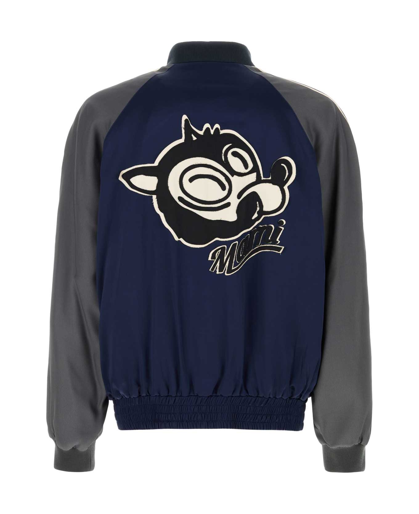 Marni Navy Blue Satin Bomber Jacket - BLUMARINE