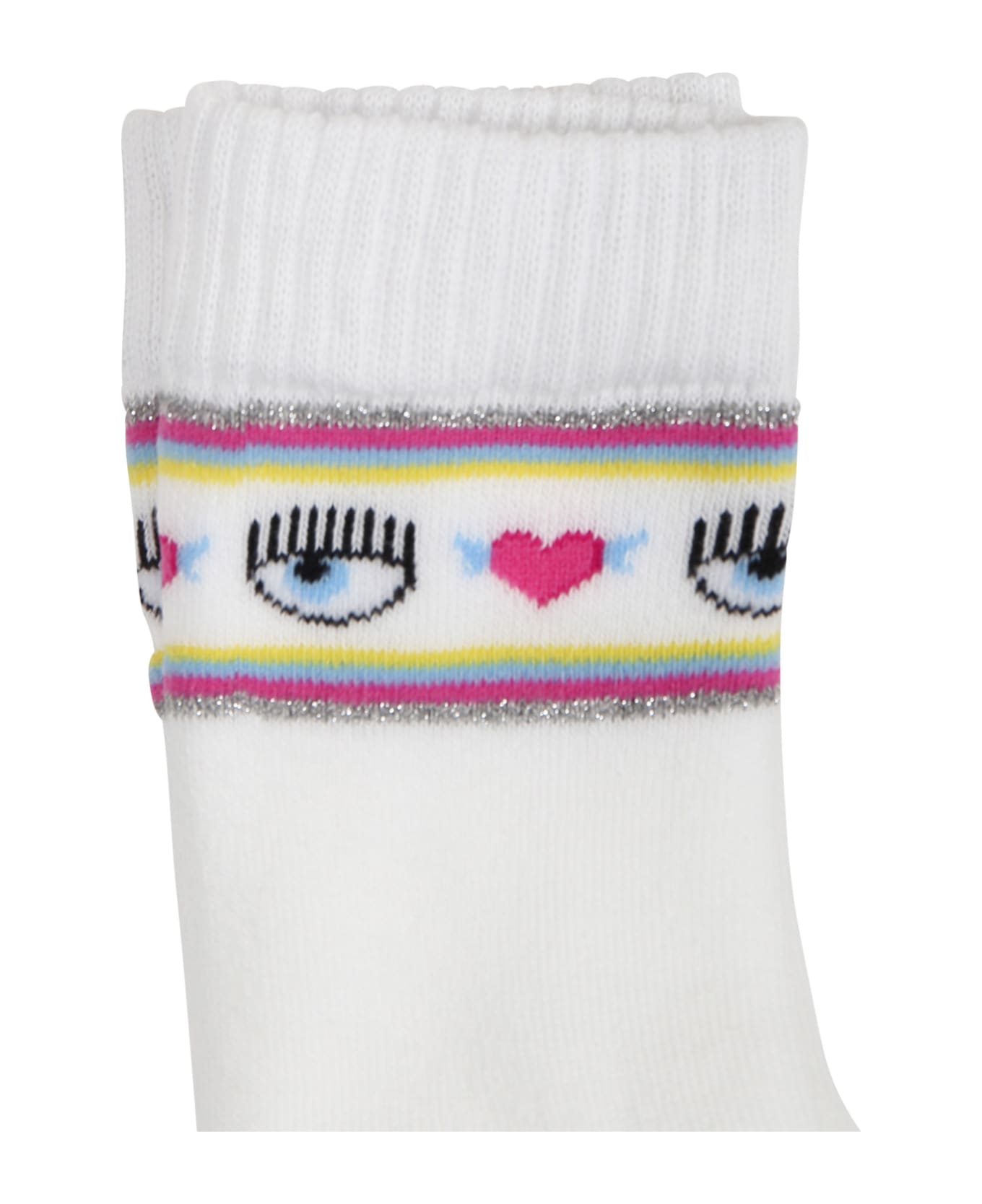 Chiara Ferragni White Socks For Girl With Flirting Eyes And Hearts - White アンダーウェア