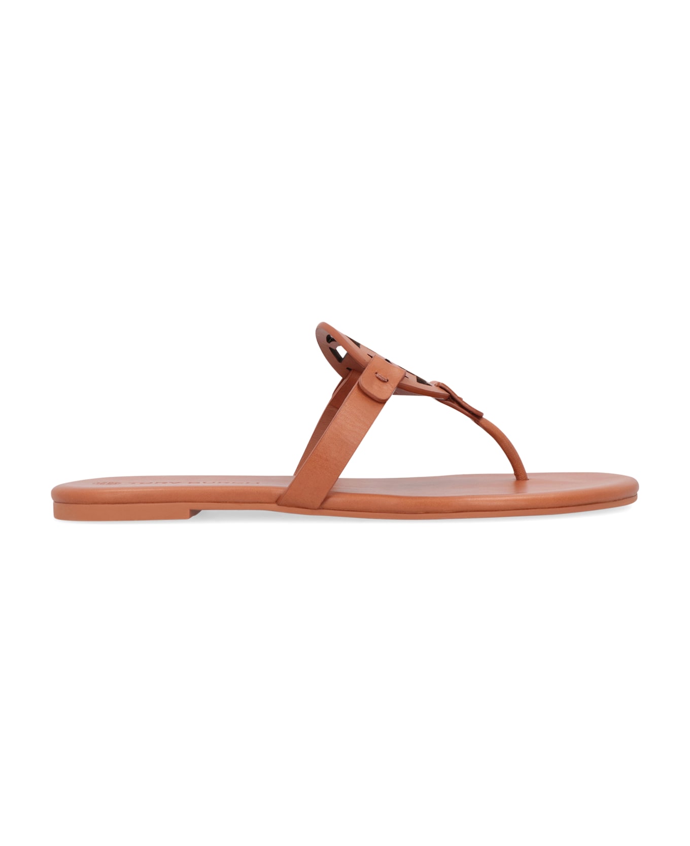 Tory Burch Miller Leather Flat Sandals - Saddle Brown