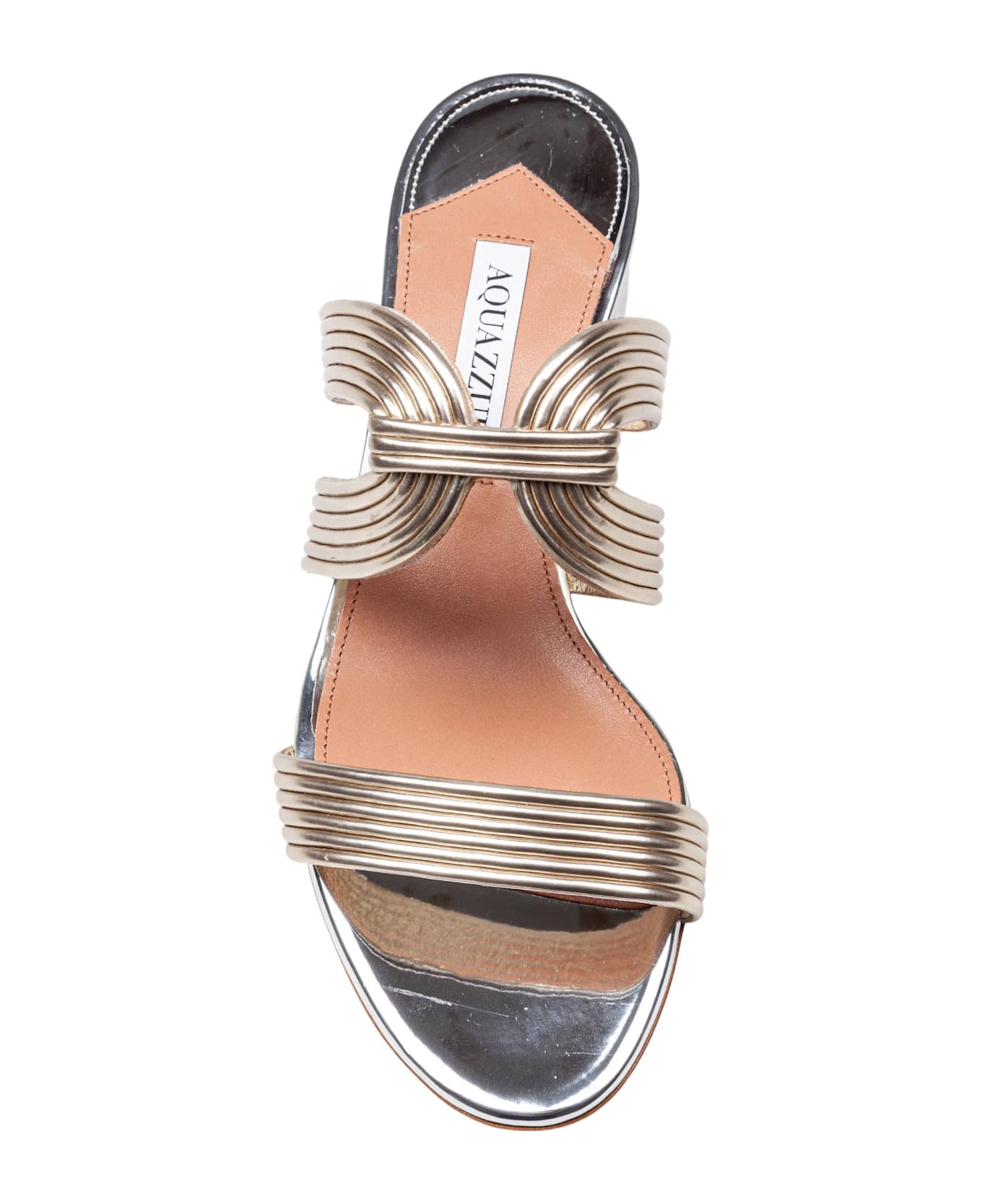 Aquazzura Mule Esencia 35 In Laminated Leather Color Light Gold/silver - Gold/Silver