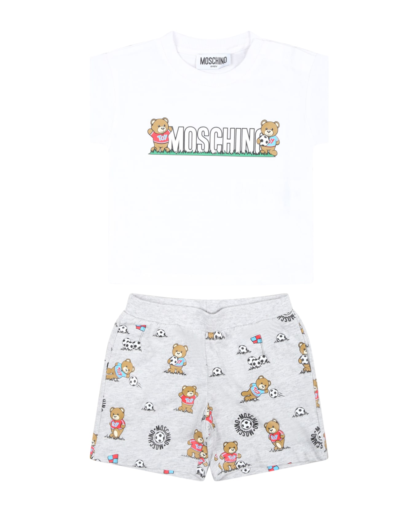 Moschino White Suit For Baby Boy With Teddy Bear And Logo - White ボトムス