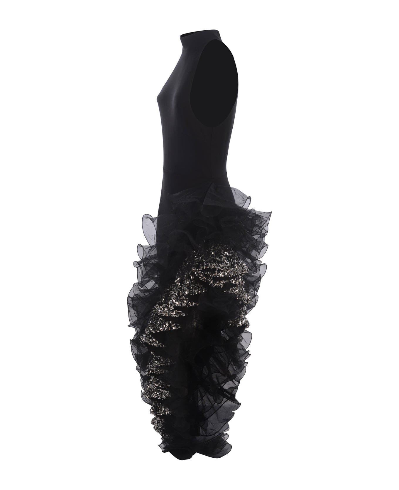 Rotate by Birger Christensen Long Dress Rotate Made With Ruffles And Sequins - Nero