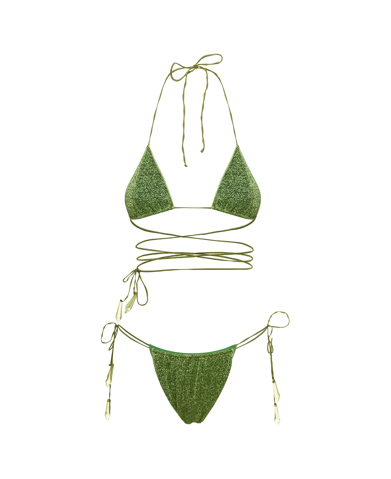Oseree Green Bikini Set With Crystal Glitter Embellishment All-over In Polyamide Woman - Green
