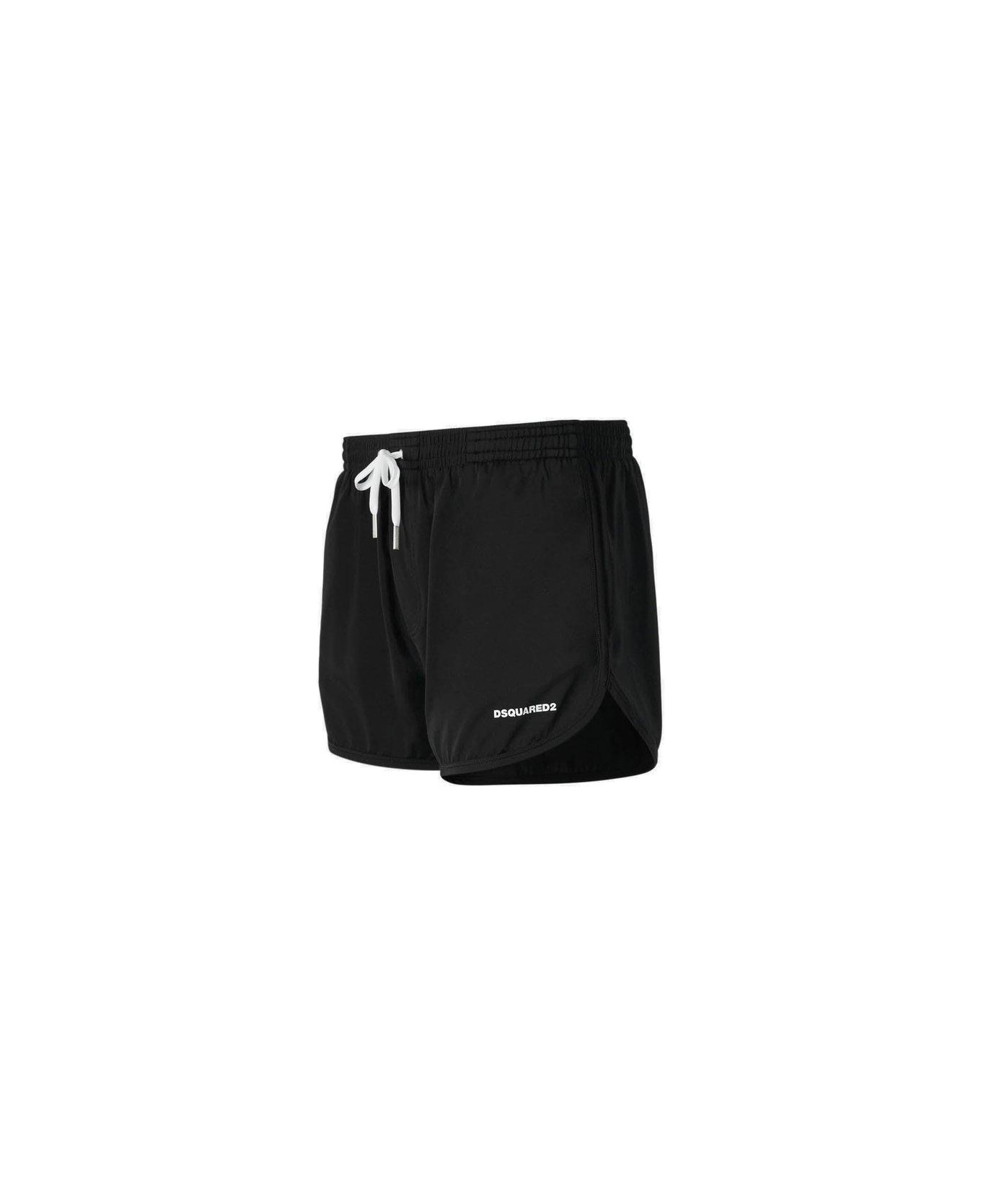 Dsquared2 Logo Printed Drawstring Swim Shorts - Black