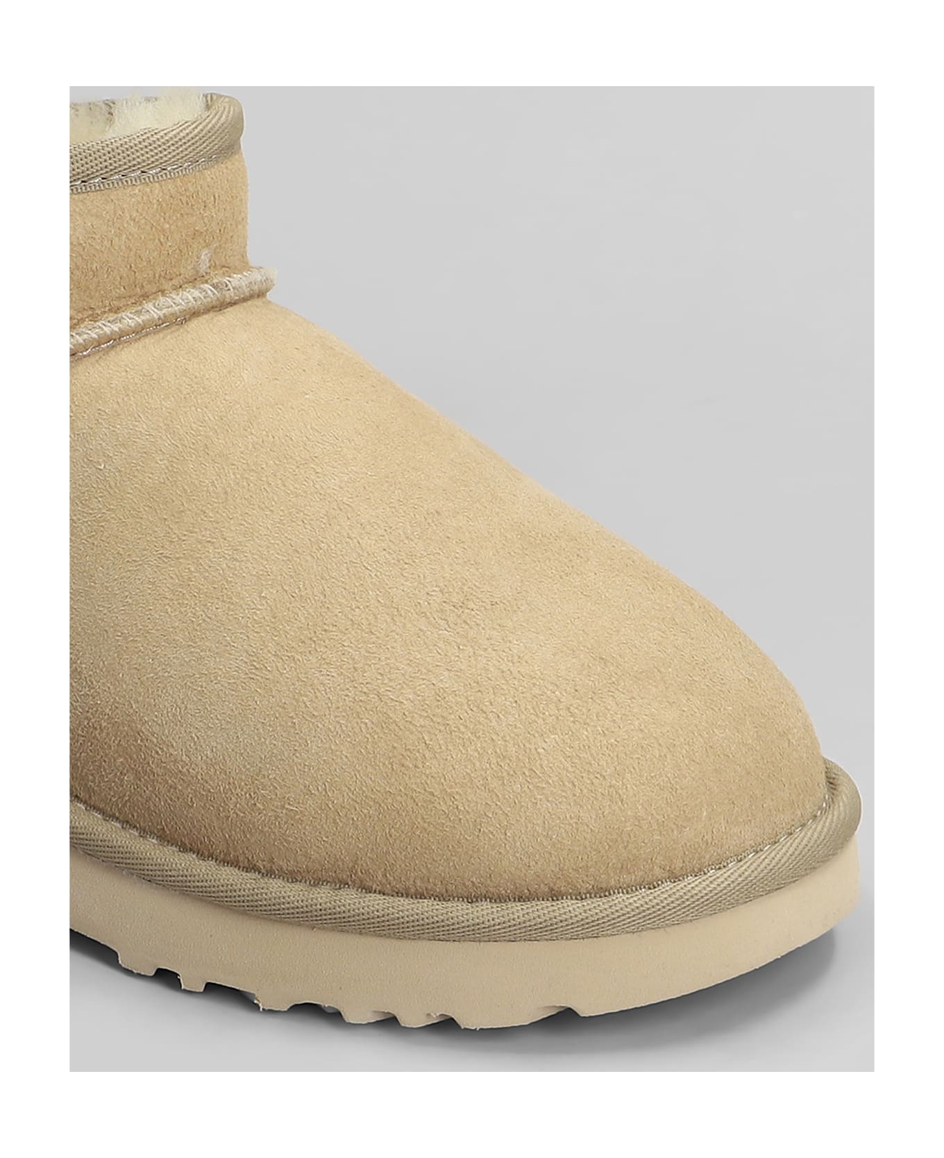 UGG Classic Ultra Mini Low Heels Ankle Boots In Beige Suede - beige