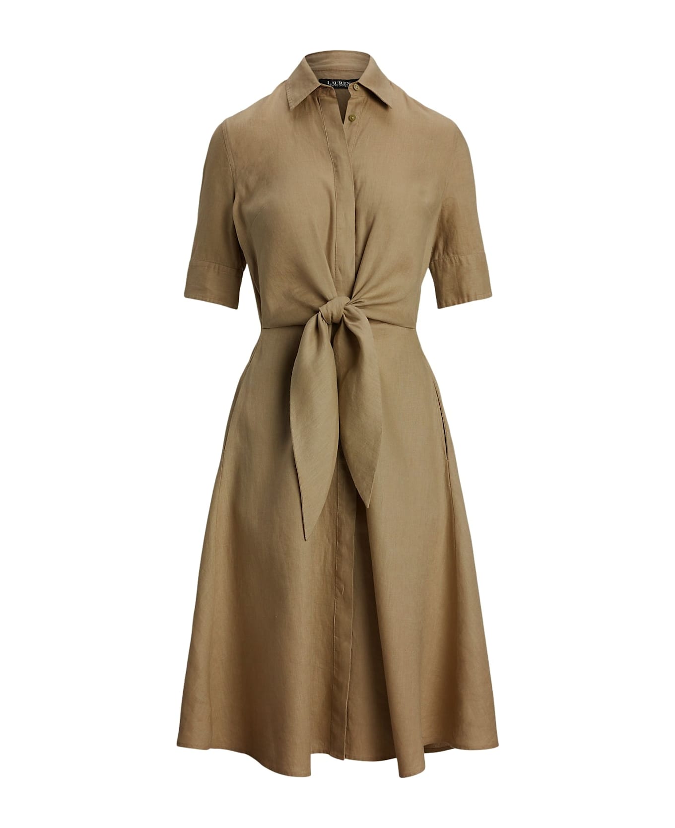 Ralph Lauren Wakana Elbow Sleeve Day Dress - Beige