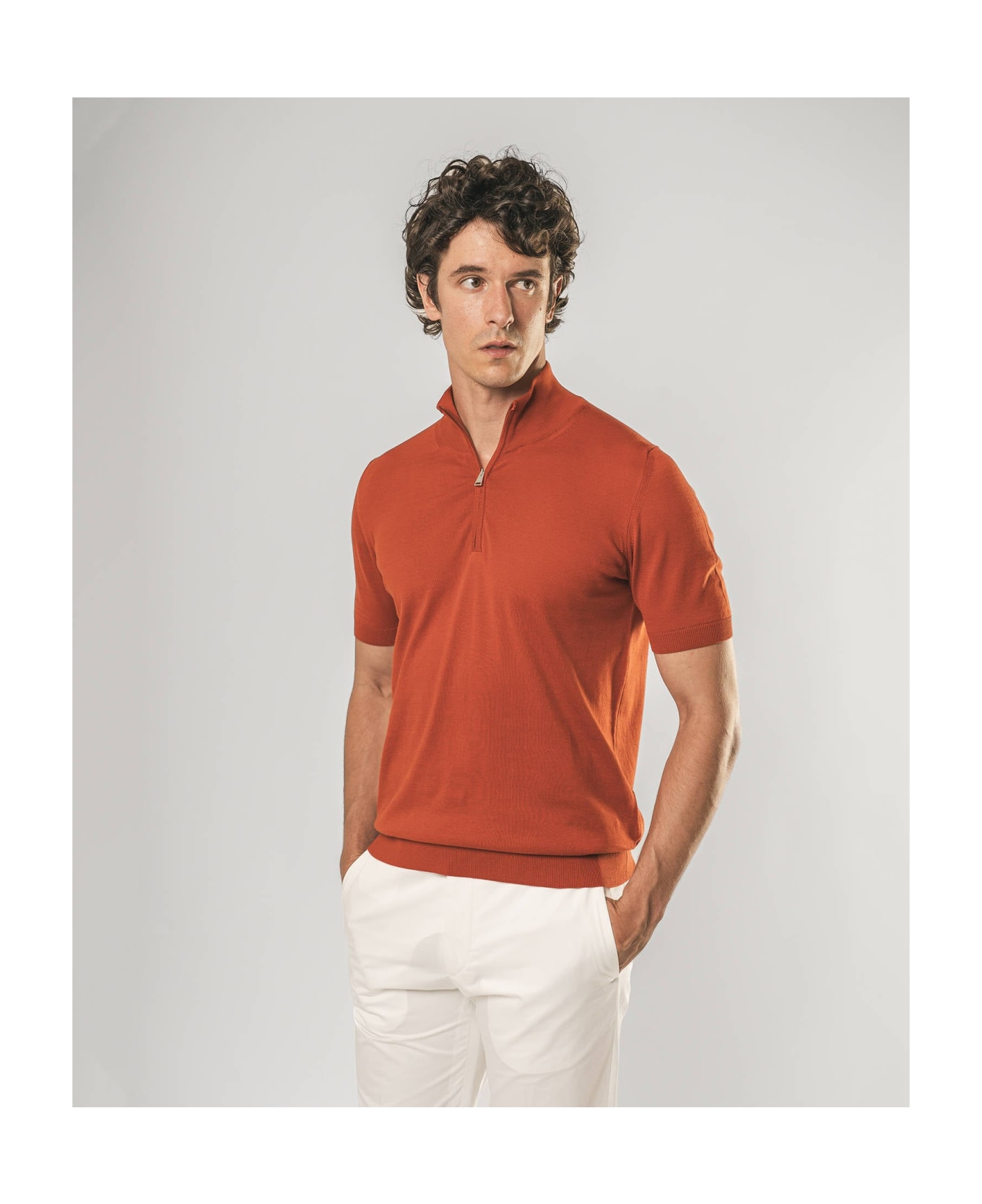 Larusmiani Paul T-shirt With Zip Sweater - FireBrick