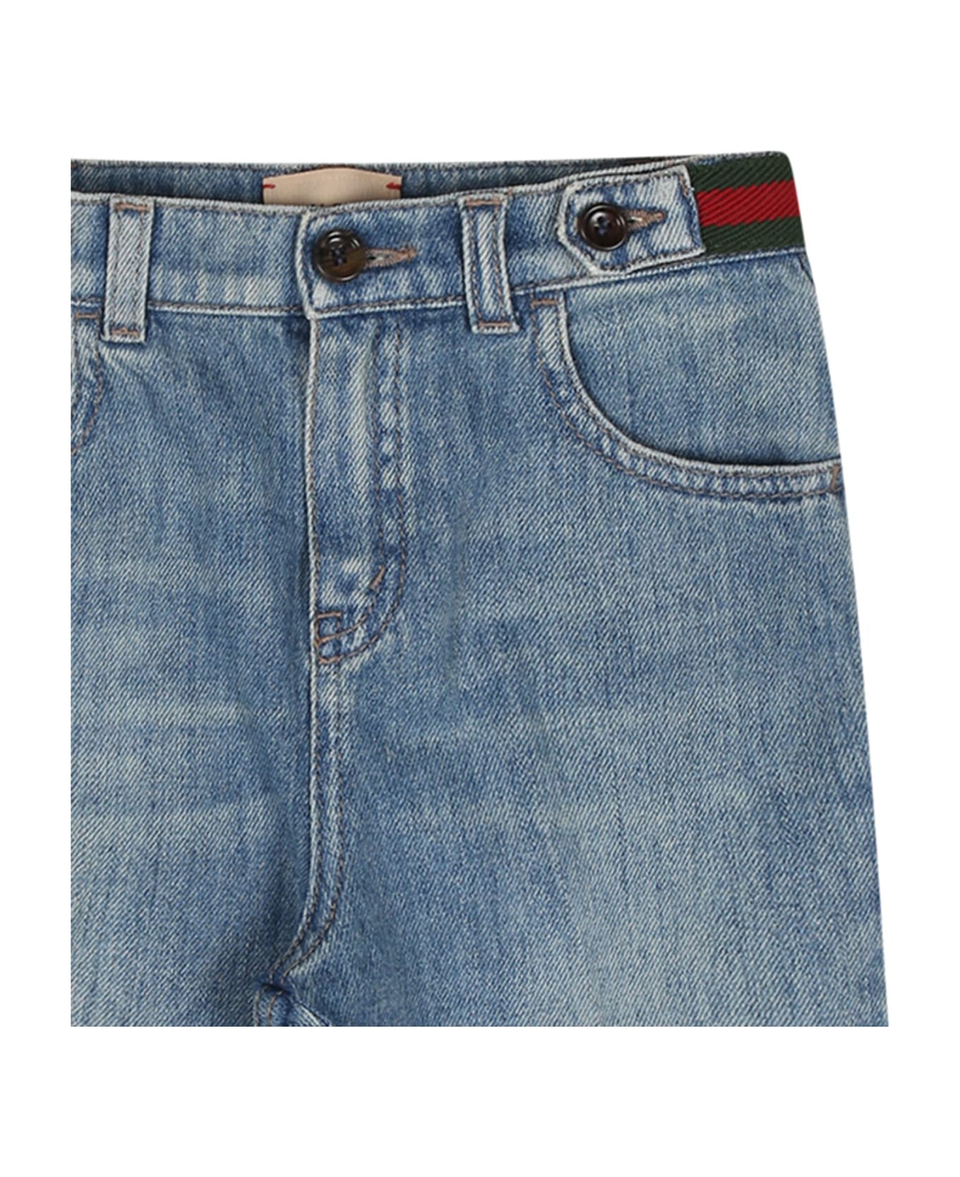 Gucci drw Blue Jeans For Baby Boy With Web Detail - Denim