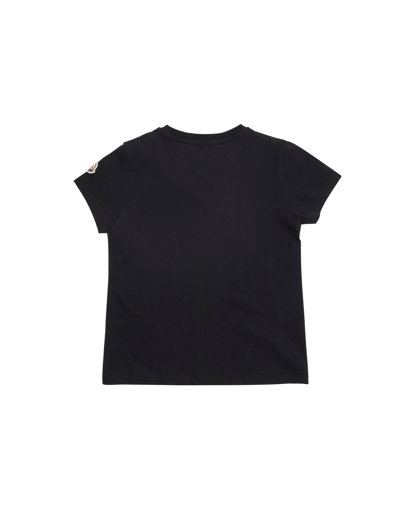 Moncler Black Crewneck T-shirt With Rhinestone Logo In Cotton Girl - Black