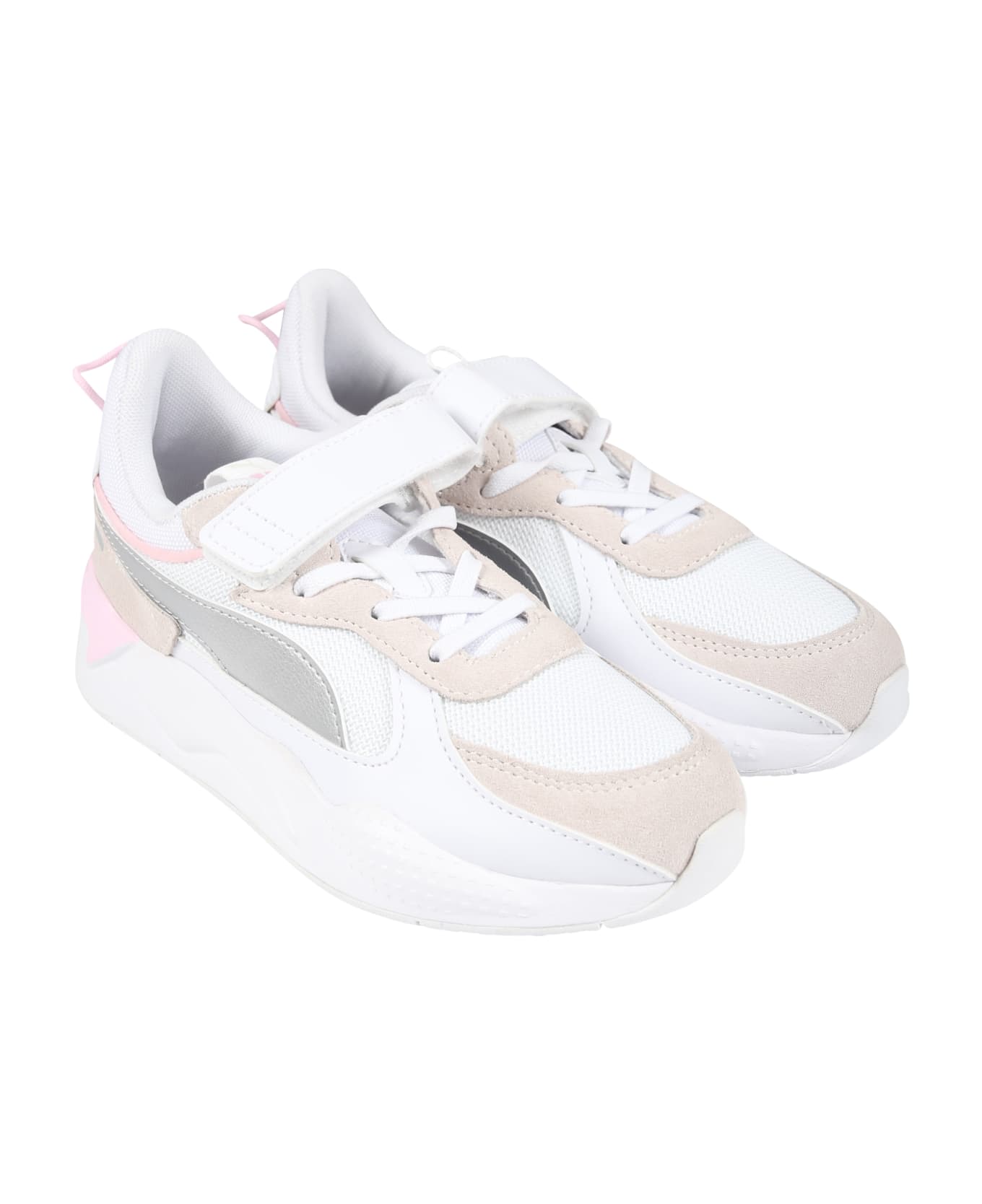 Puma White Sneakers For Girl With Logo - Multicolor