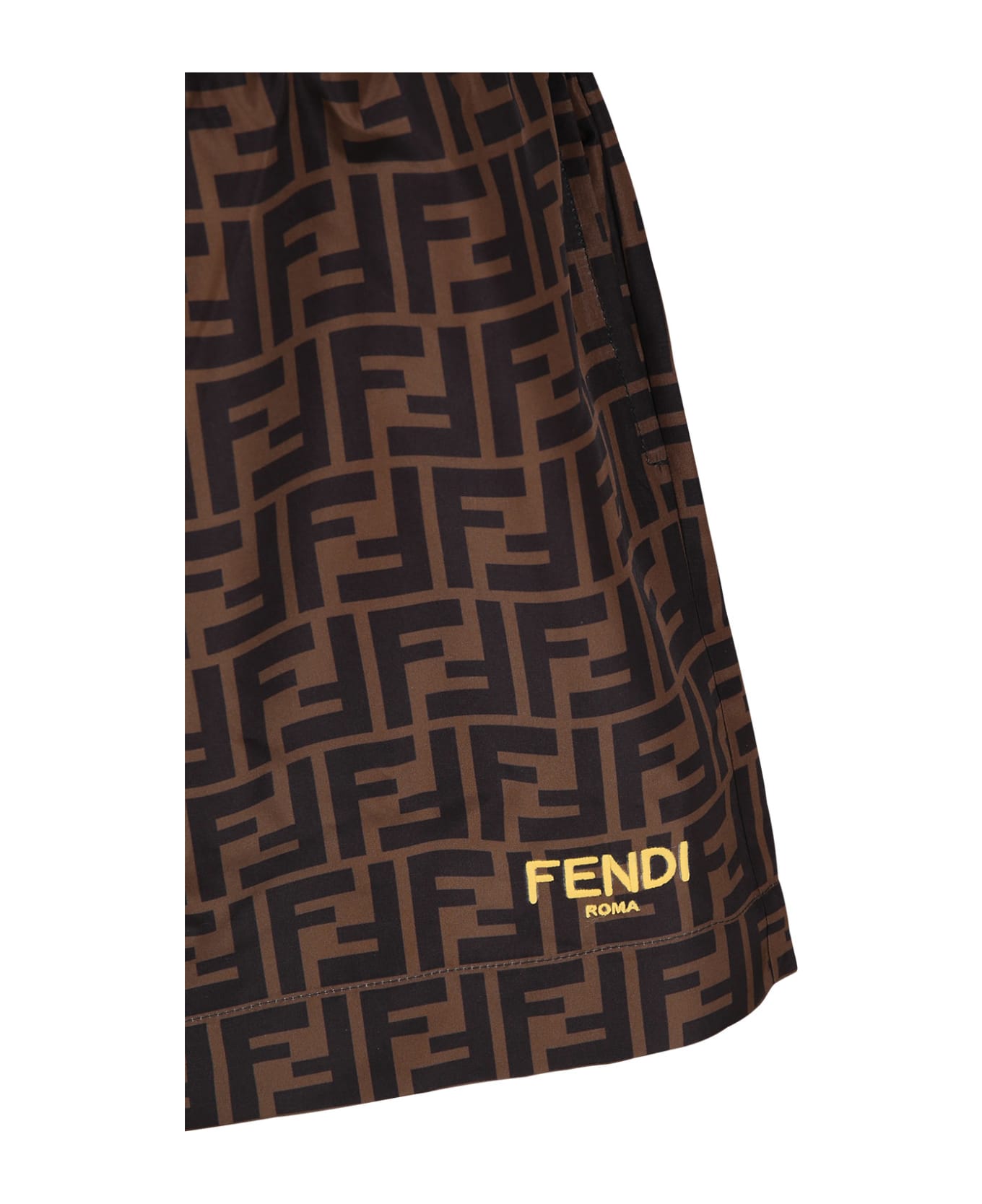 Fendi Brown Swim Shorts For Boy With Iconic Ff And Fendi Logo - Marrone