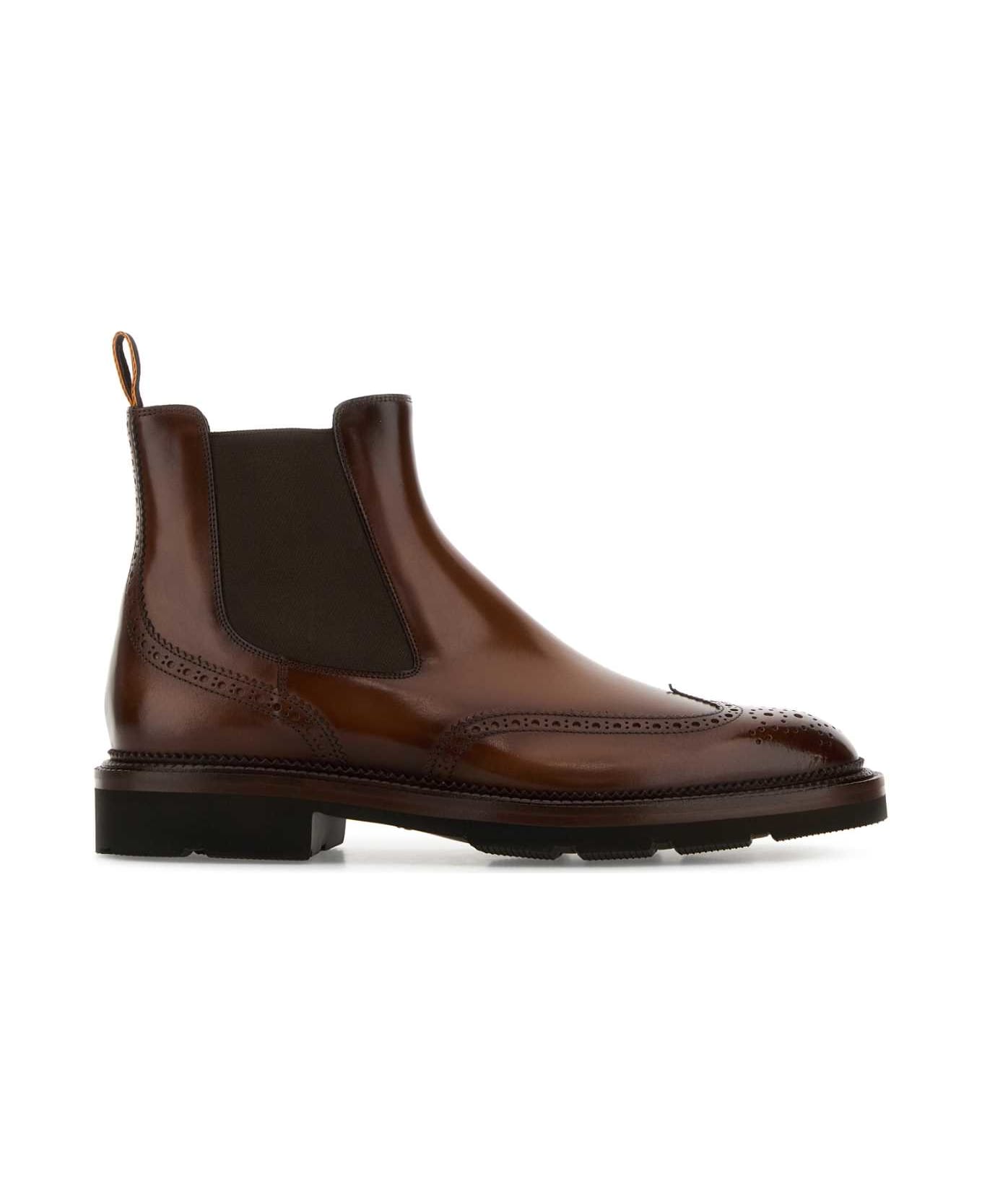 Santoni Brown Leather Kalama Ankle Boots - CHOCOLATE