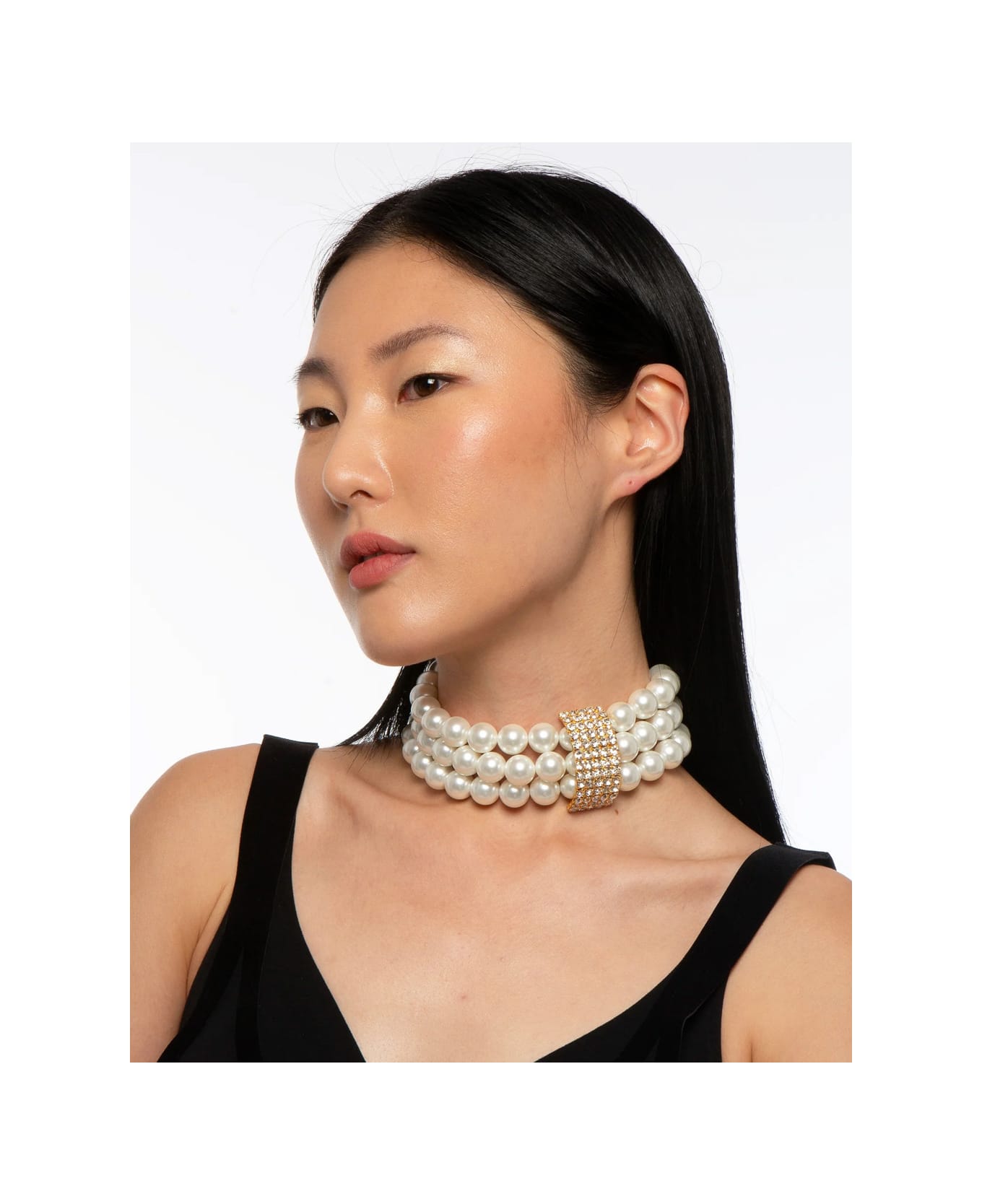 Silvia Gnecchi 
susy
 Metal-colored Necklace With All-over Glass Pearls And Adjustable Clasp In Brass Woman - Metallic