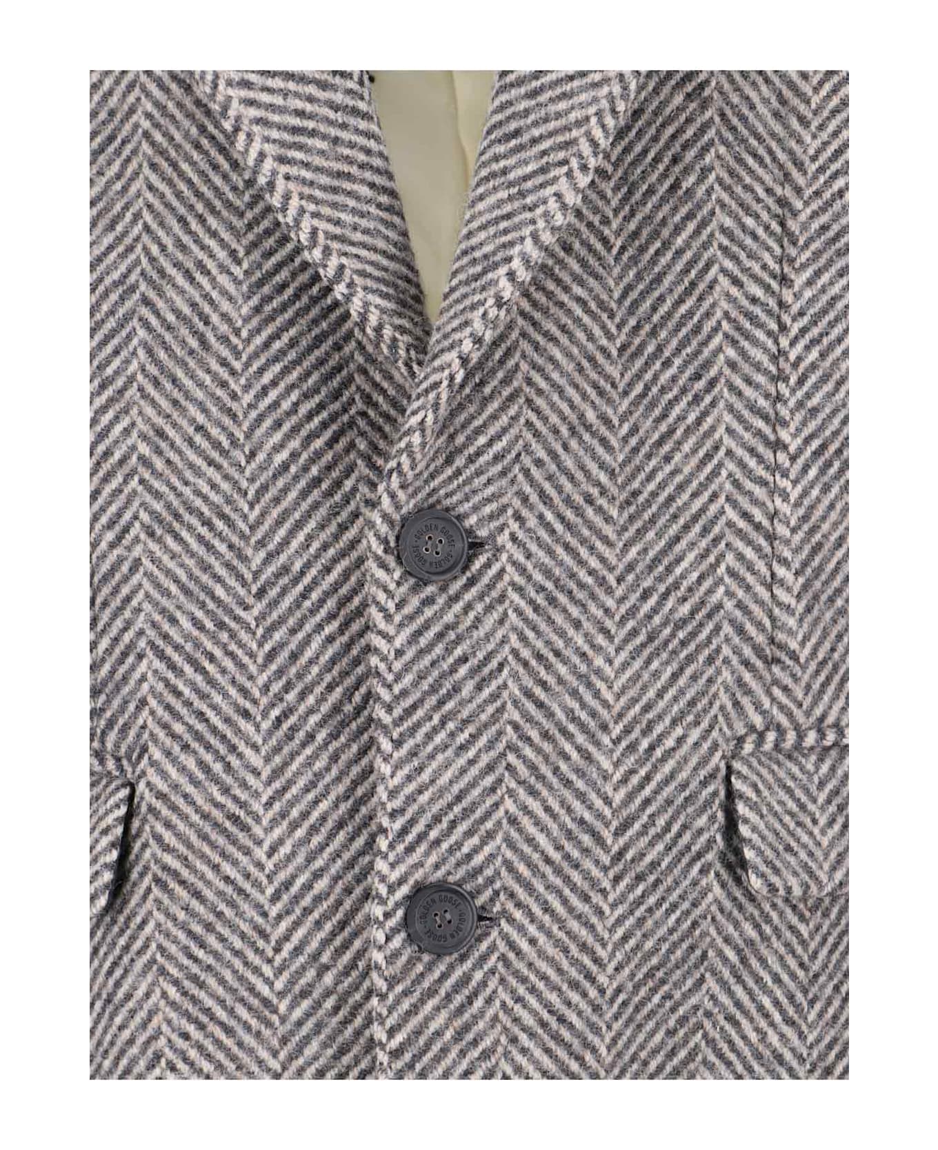 Golden Goose Herringbone Pattern Single-breasted Coat - Beige