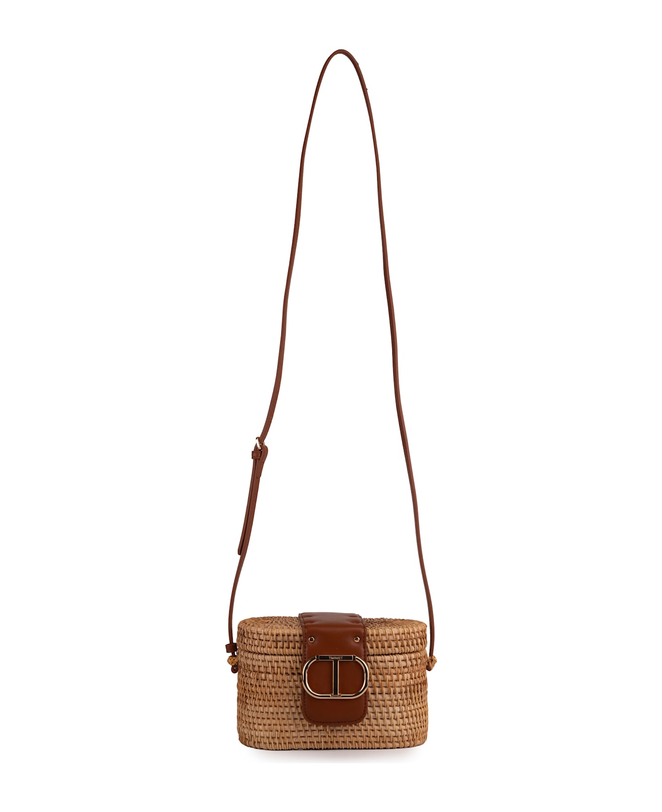 TwinSet Straw Shoulder Bag With Oval-t - Paglia