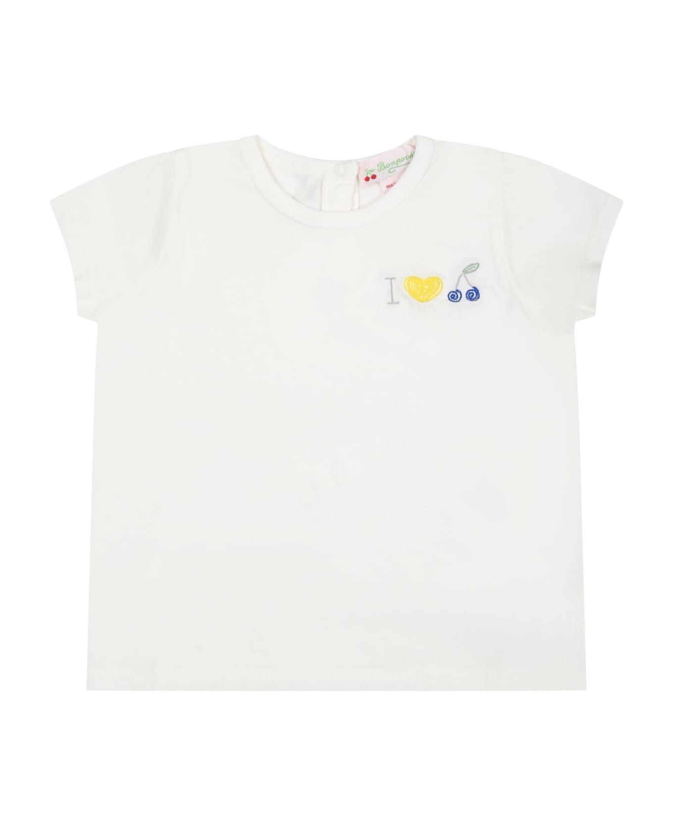 Bonpoint White T-shirt For Baby Girl With Embroidery - White Tシャツ＆ポロシャツ