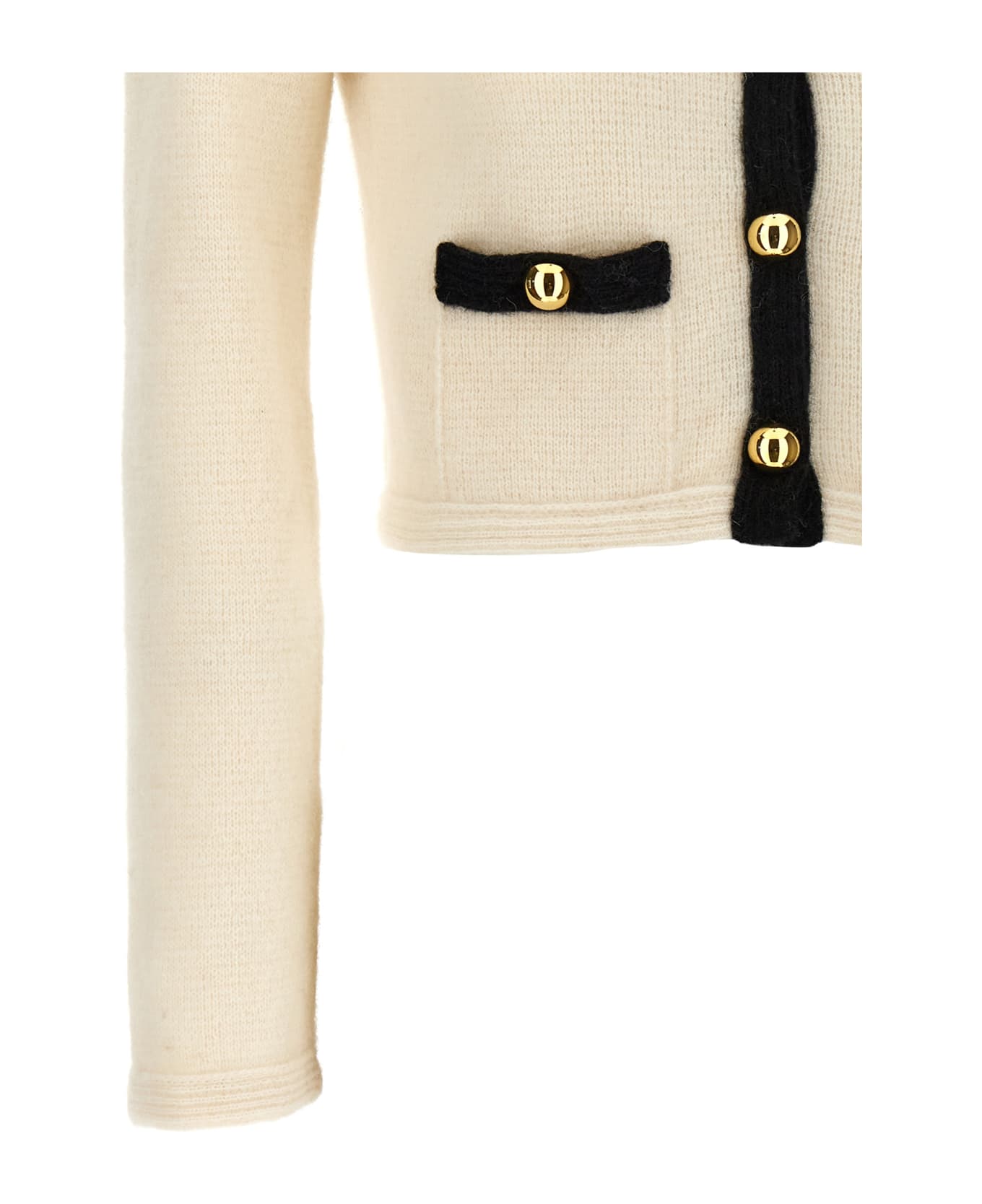 Alessandra Rich Alpaca Cropped Cardigan - White/Black