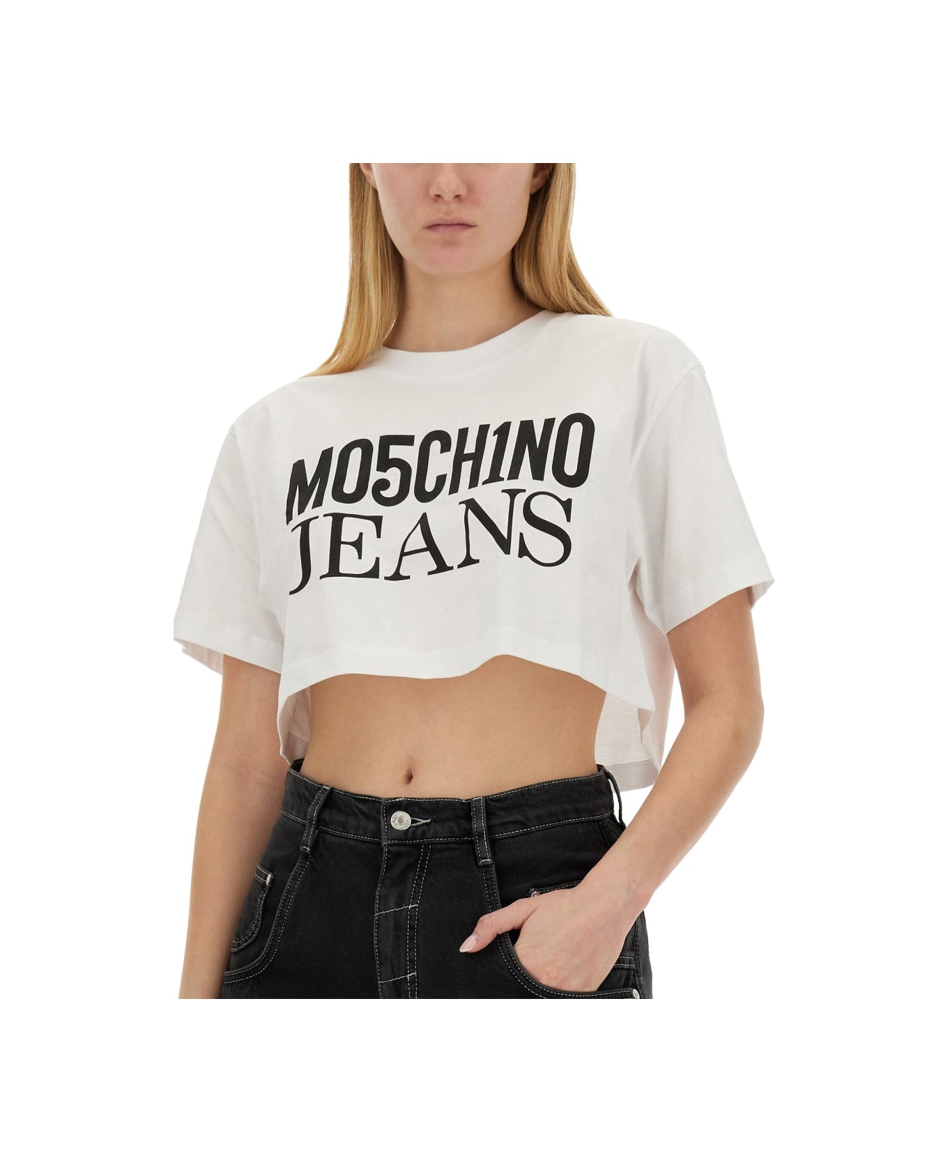 M05CH1N0 Jeans Cropped T-shirt - White