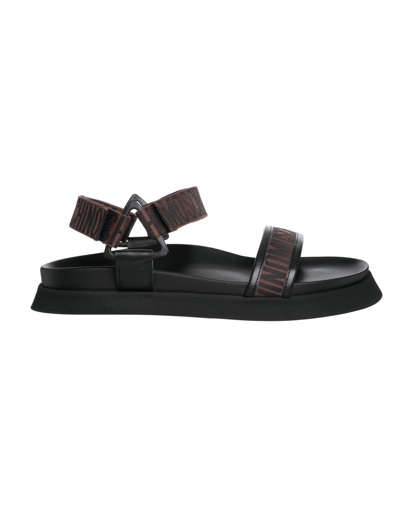 Moschino Logo Cotton Sandals - Dark Brown - Black