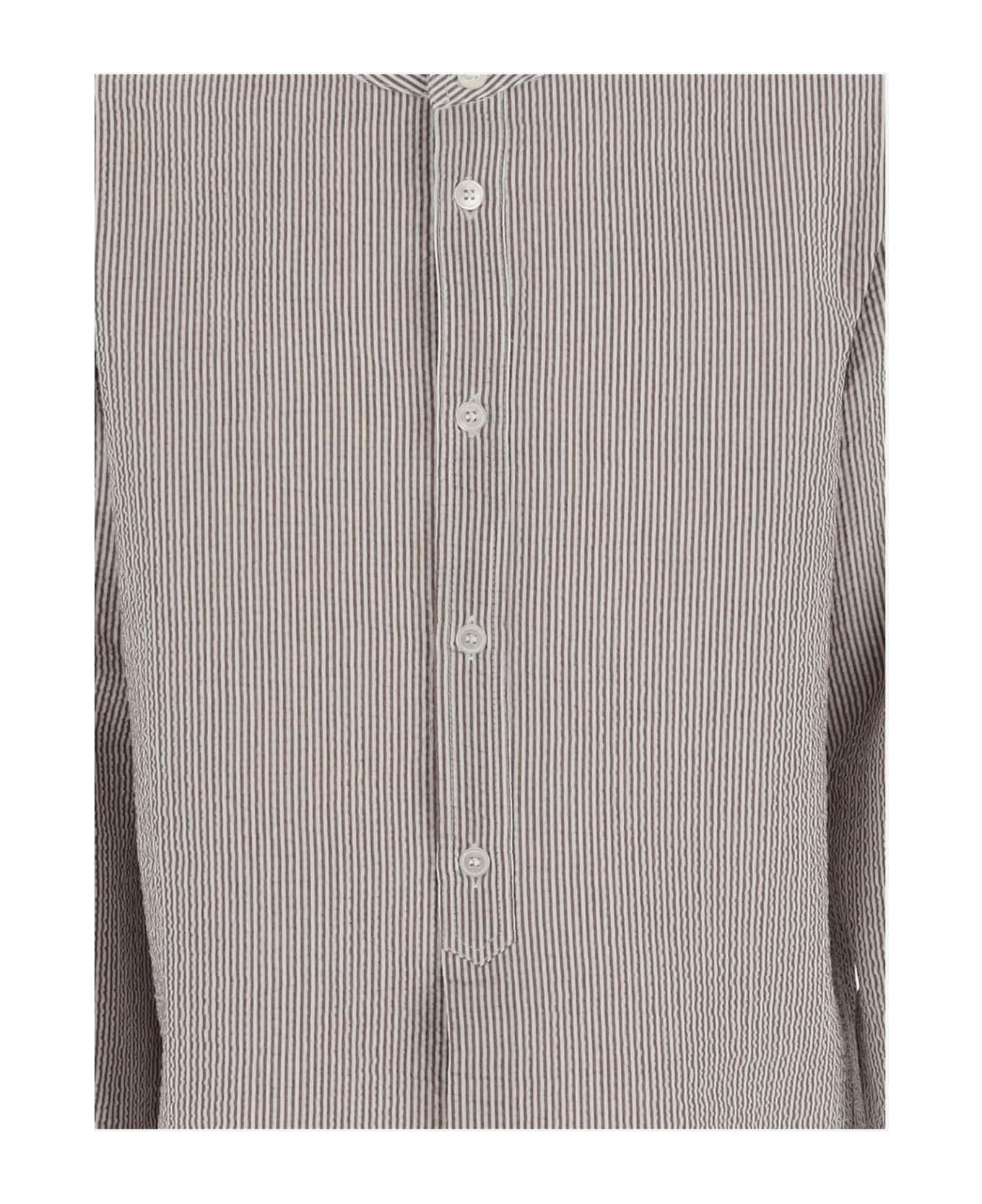 Il Gufo Stretch Cotton Shirt With Striped Pattern - Beige