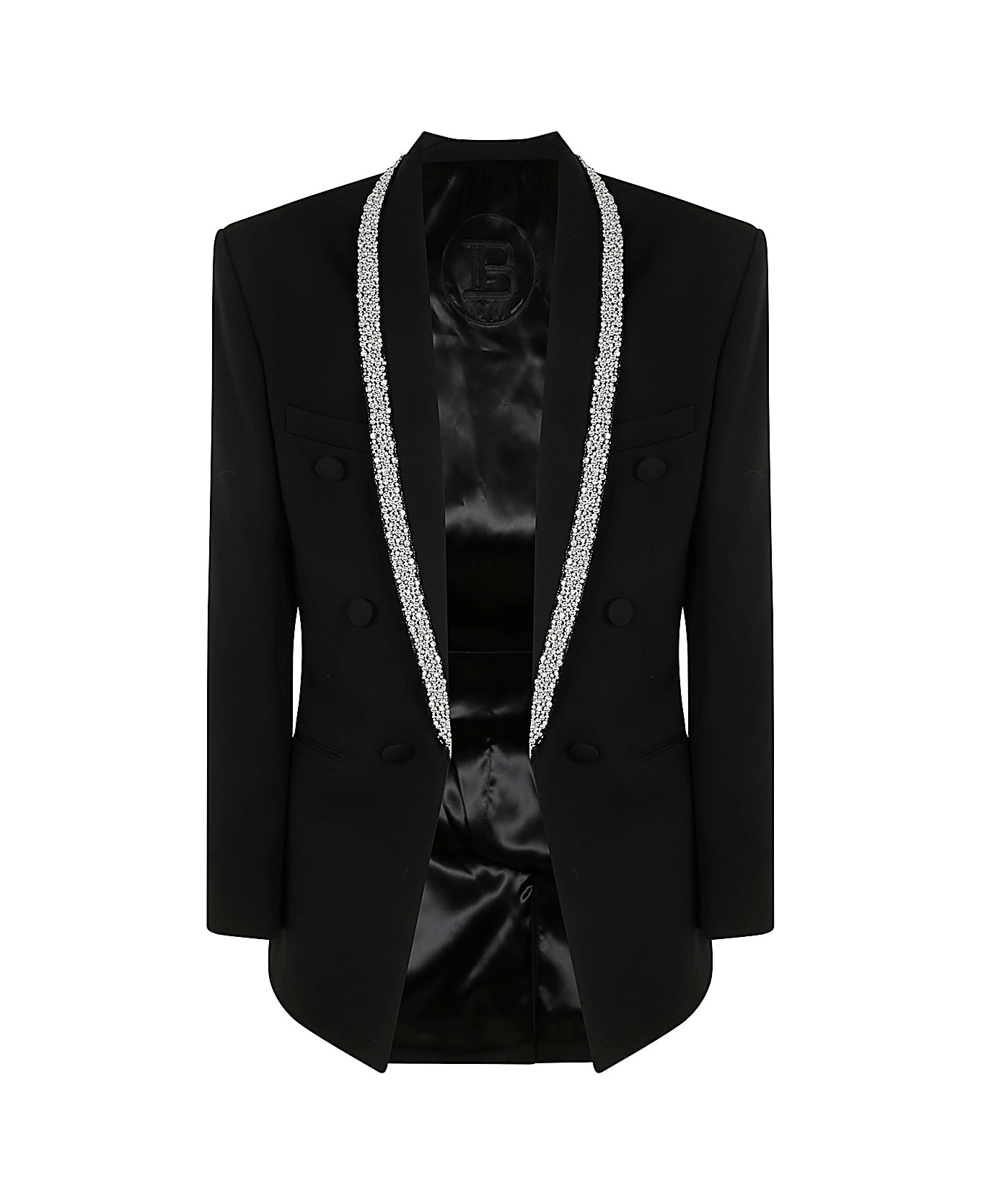 Balmain Strass Piping Gdp Shawl Collar Jacket - Ehv Black Kristal