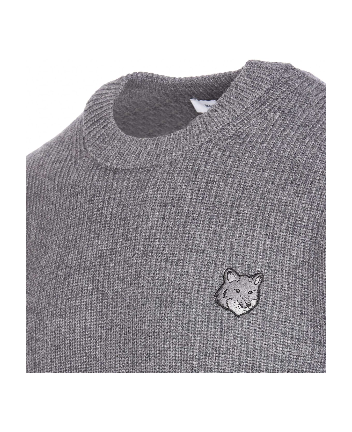 Maison Kitsuné Bold Fox Head Patch Logo Sweater - MEDIUM GREY MELANGE