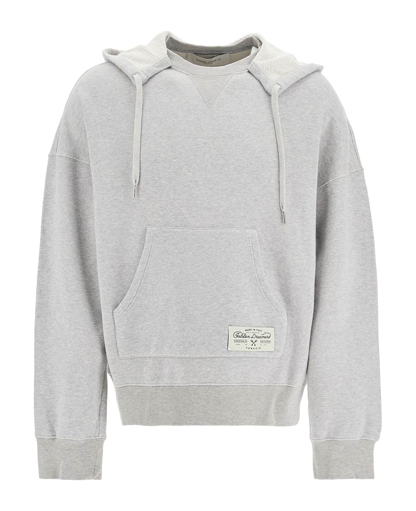 Golden Goose Logo Printed Drawwstring Hoodie - Alluminium Melange Gray