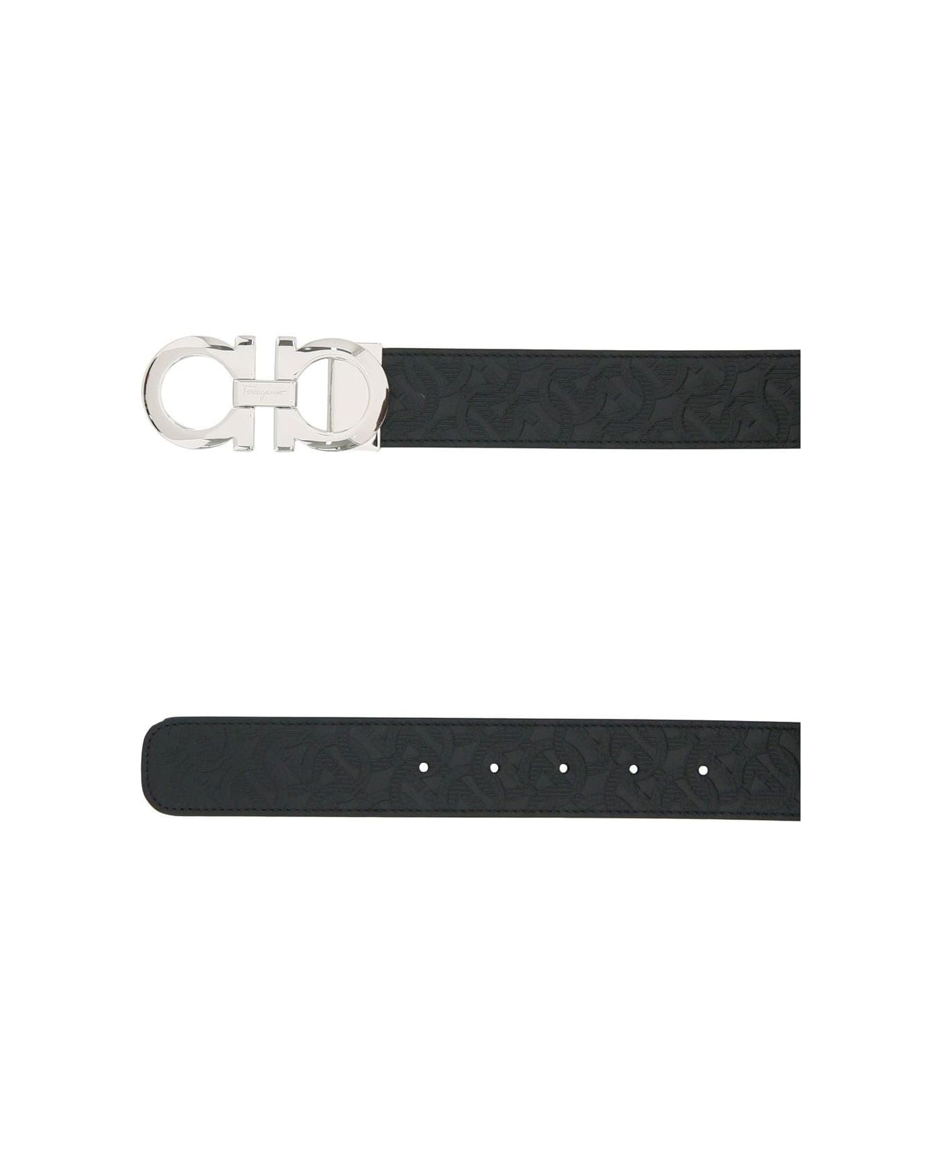 Ferragamo Reversible Gancini Embossed Belt - BLACK