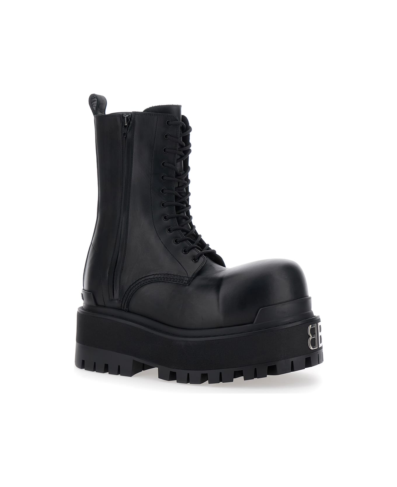 Balenciaga Black Ankle Boots With Logo Plaque On The Front And Side Zips In Leather Man - Black