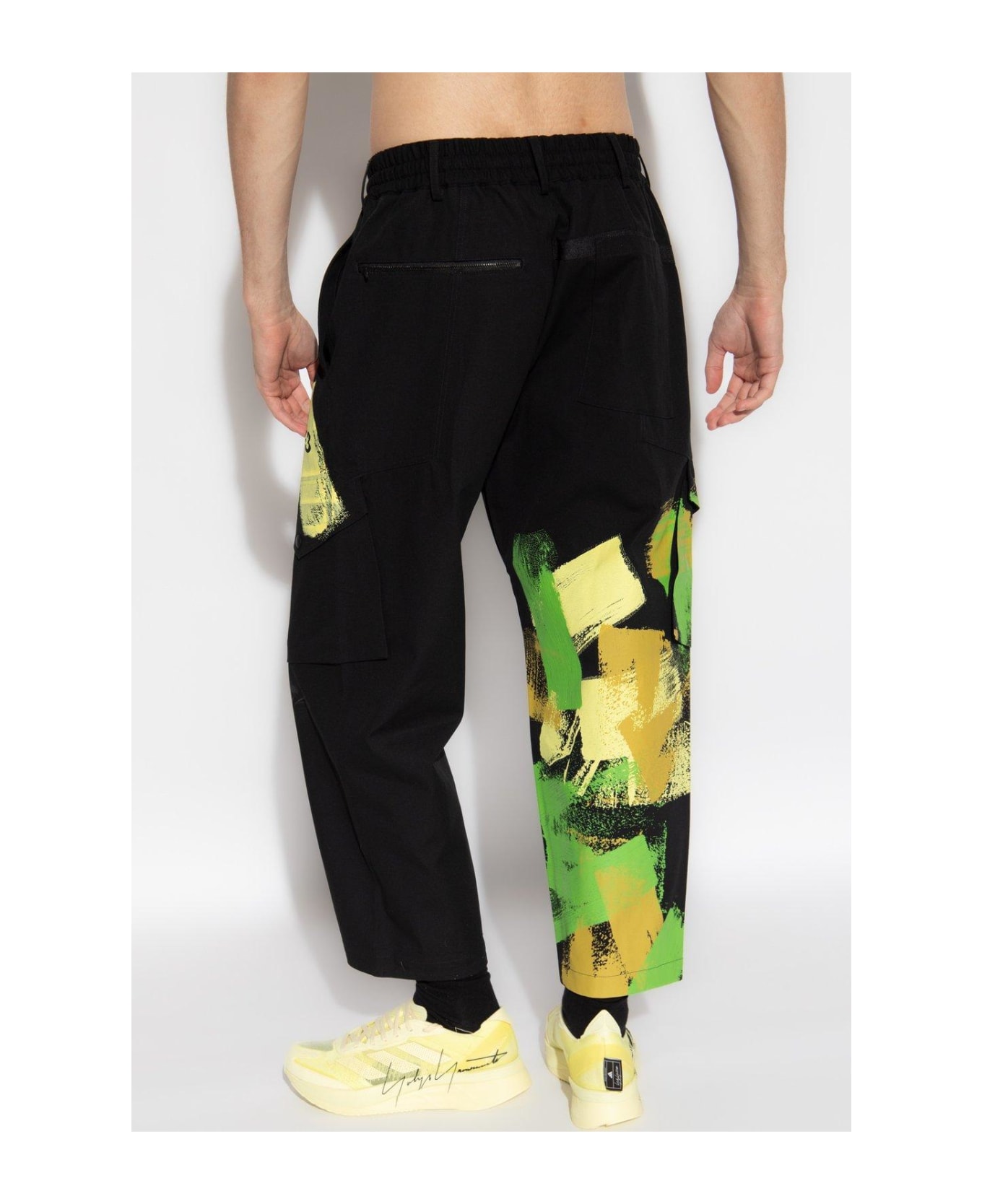 Y-3 Graphic Printed Cargo Trousers Pants - BLACK