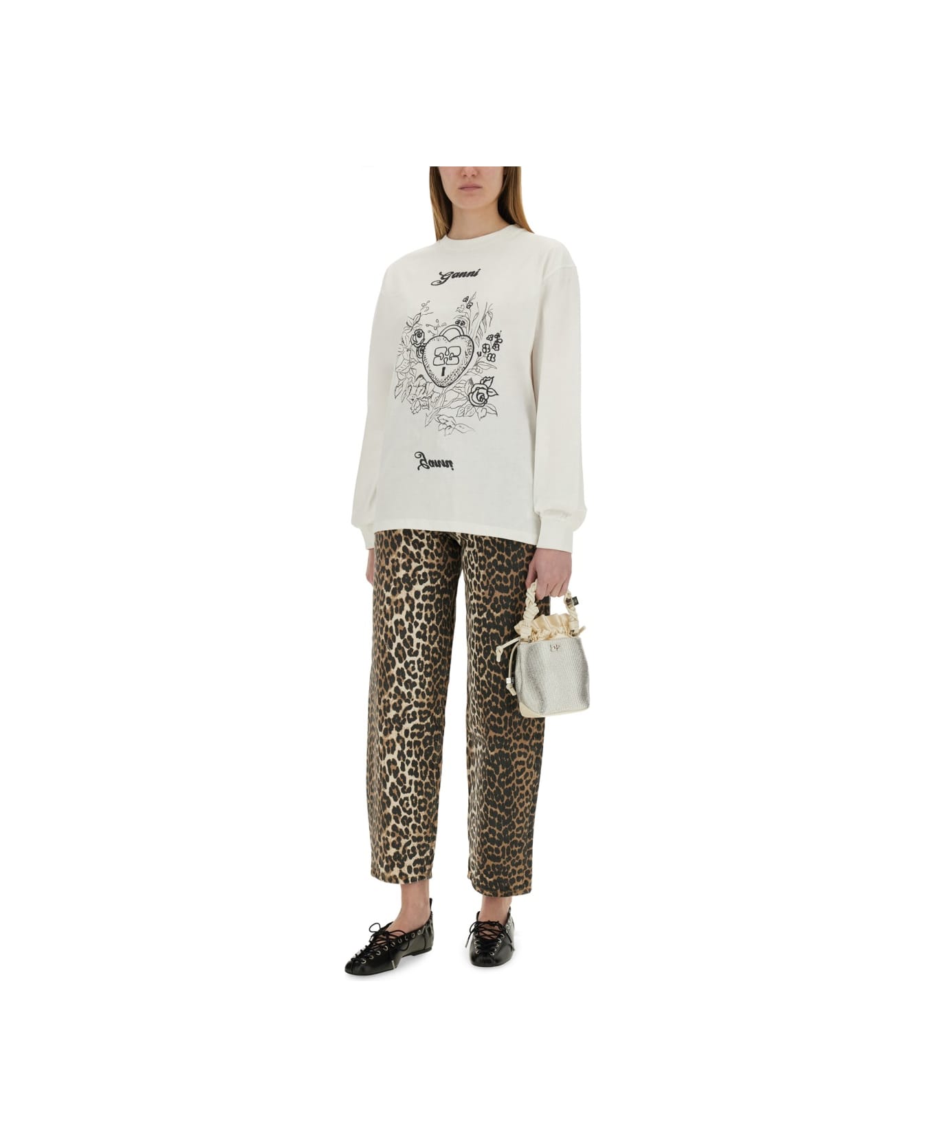 Ganni Cotton Embroidered T-shirt - WHITE