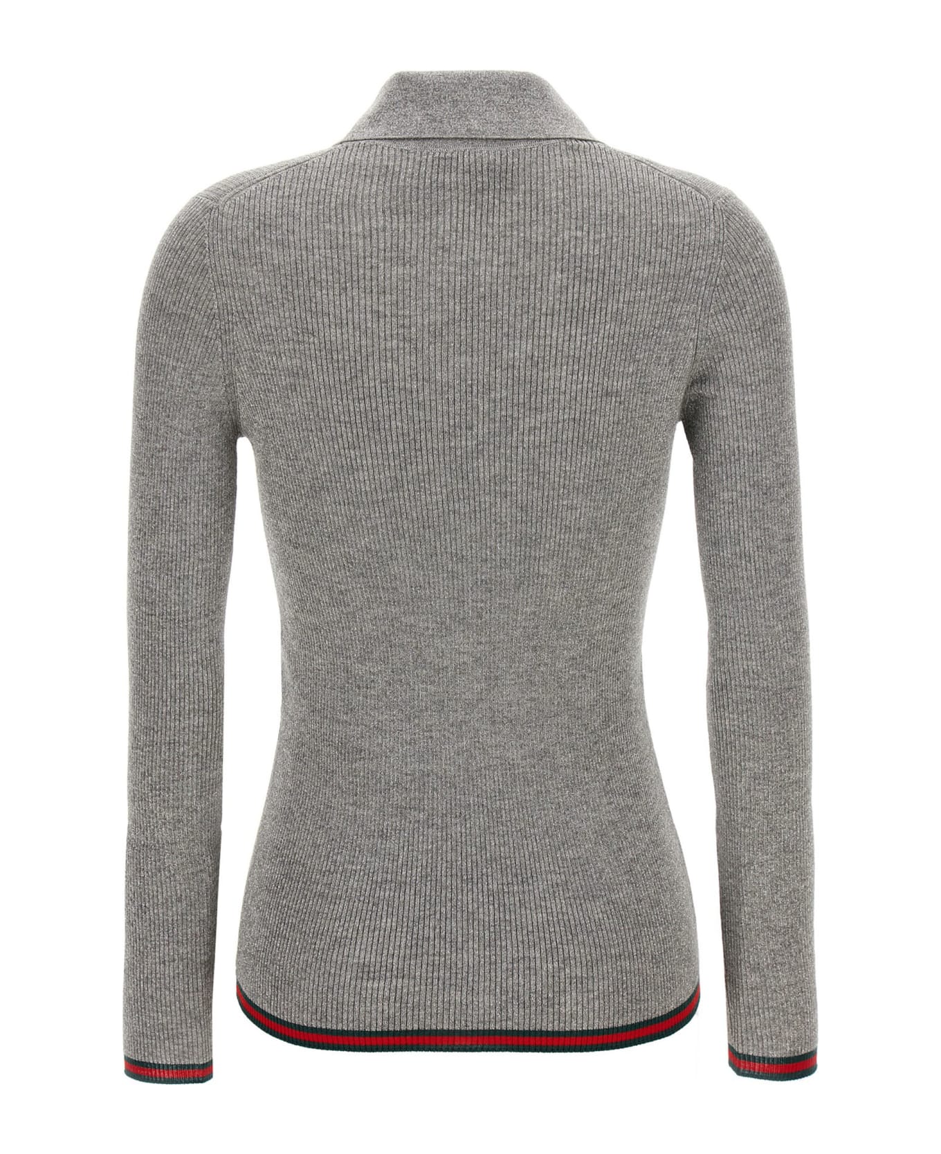 Gucci Web Ribbon Lurex Polo Shirt - Silver