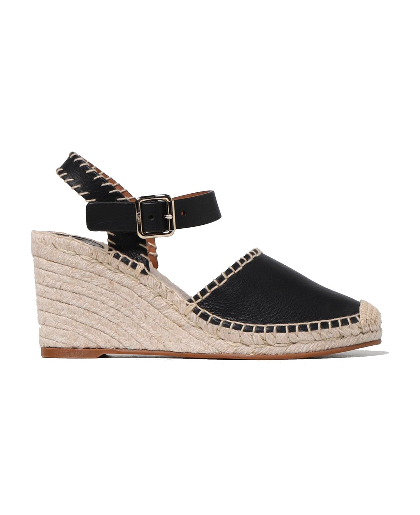 Chloé Leather Wedge Sandals - Black サンダル