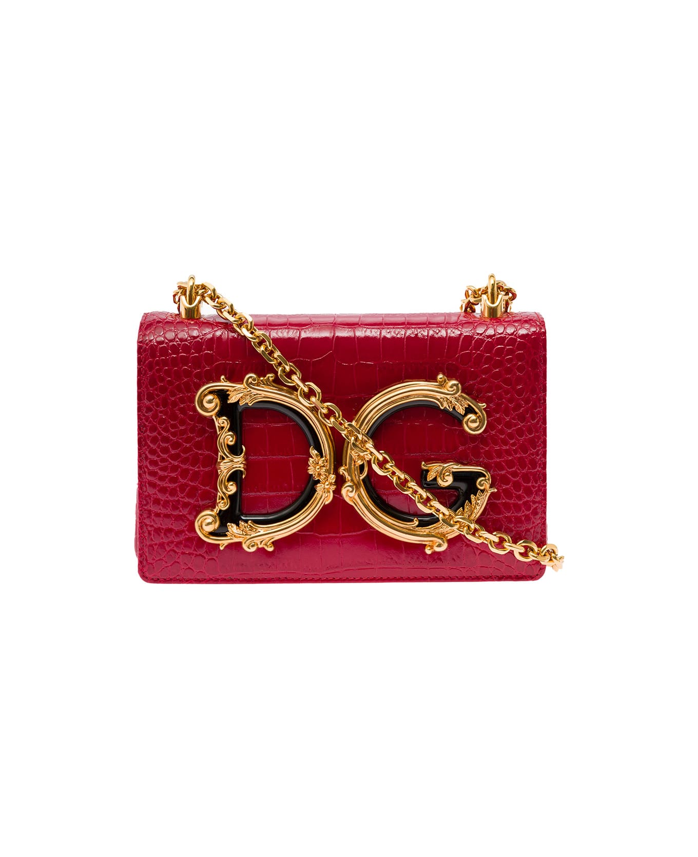 Dolce & Gabbana Barocco Crossbody Croco Bag - Red