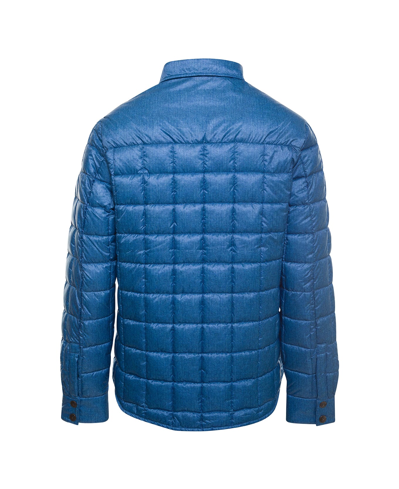 Save the Duck Blue Quilted Down Jacket With Logo Patch In Denim Printed Nylon Man - Blu ダウンジャケット
