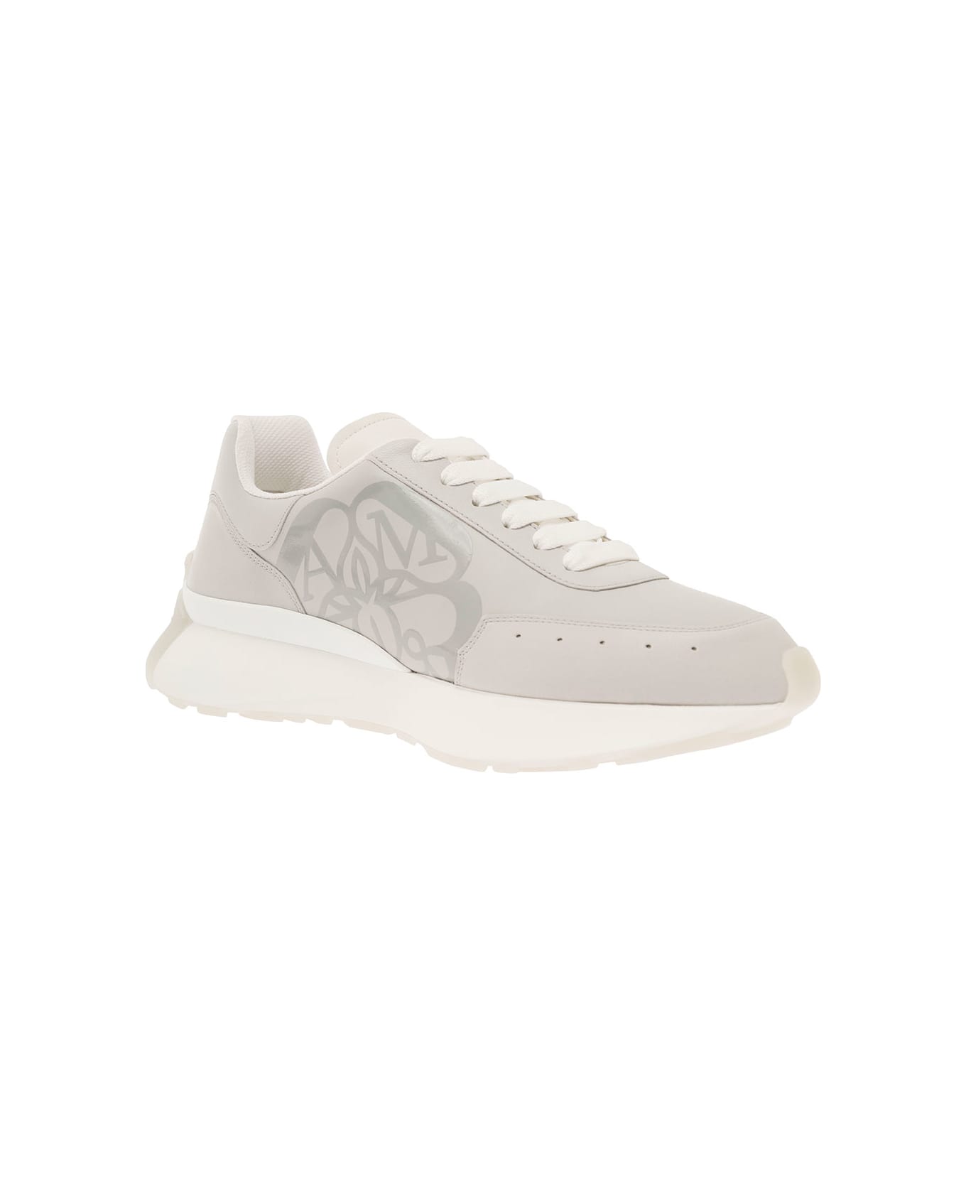 Alexander McQueen Sneakers With Tonal Logo Print In Leather Man - Grey