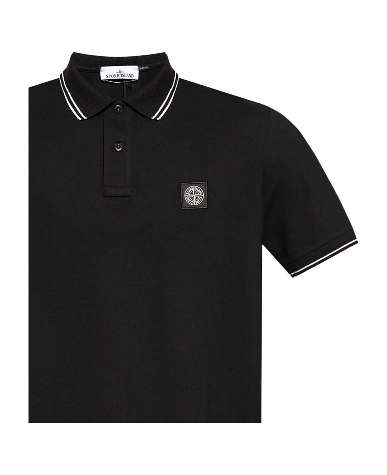 Stone Island Logo Patch Short-sleeved Polo Shirt - Black