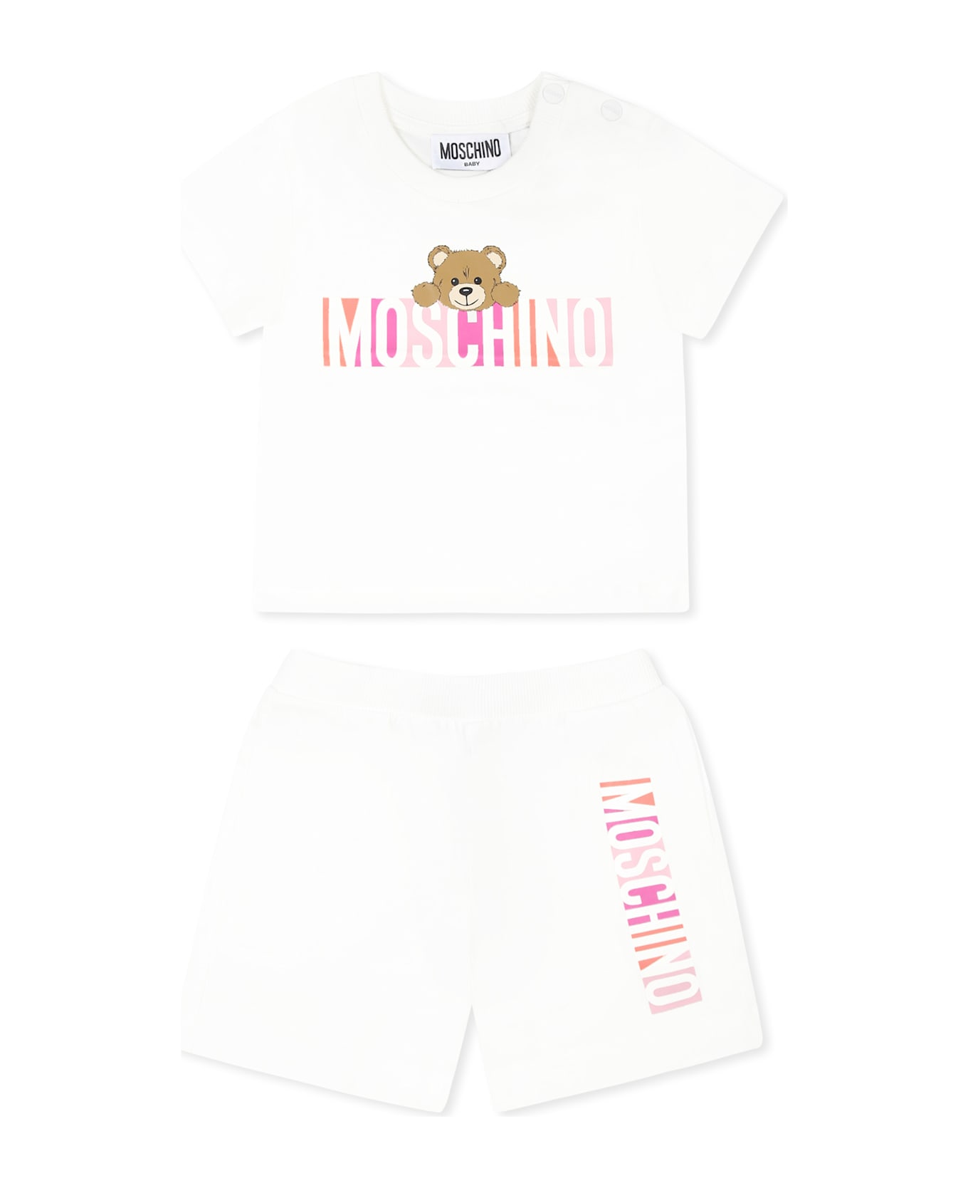 Moschino White Suit For Baby Girl With Teddy Bear - Ivory