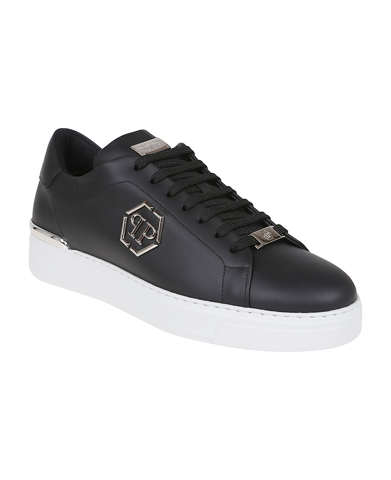 Philipp Plein Leather Lo-top Sneaker Hexagon - Black